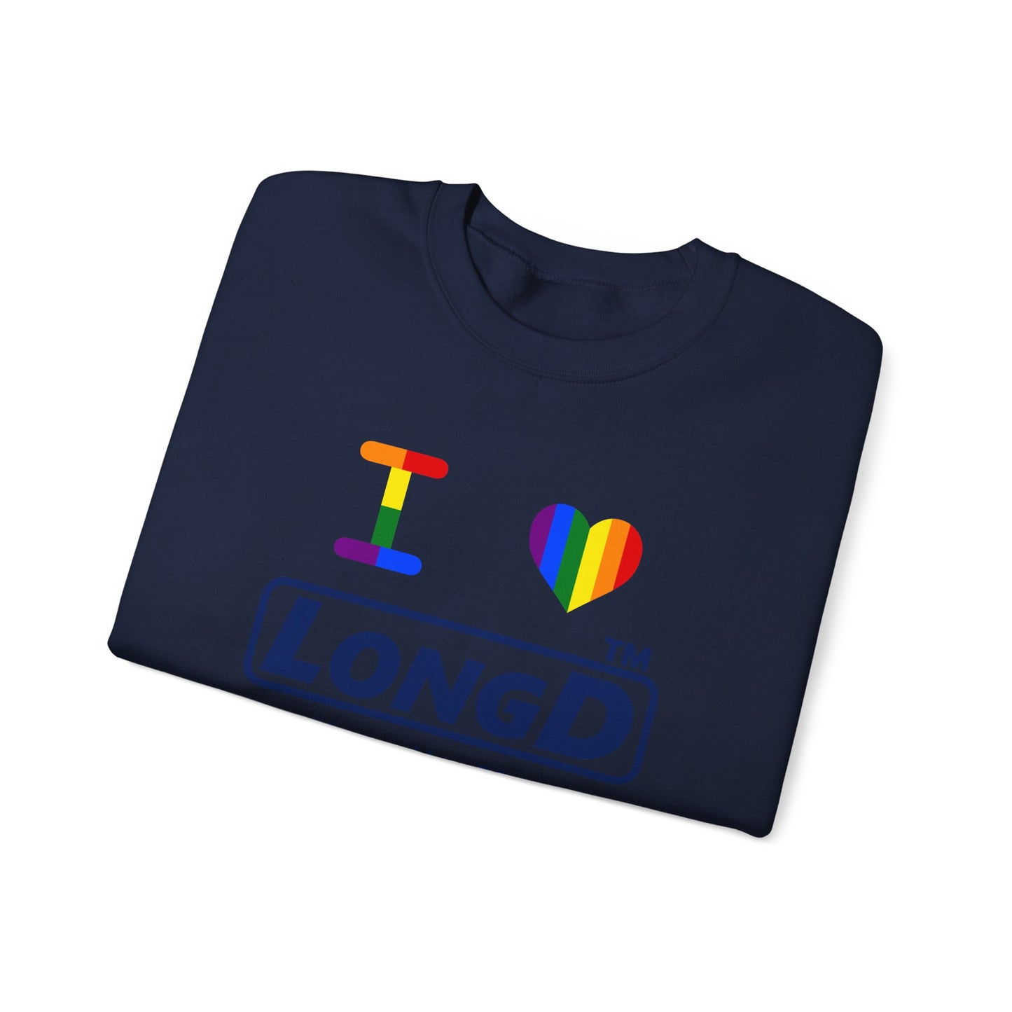 I Luv LongD official basic 4-print tag-domain logo crewneck sweatshirt with Pride heart