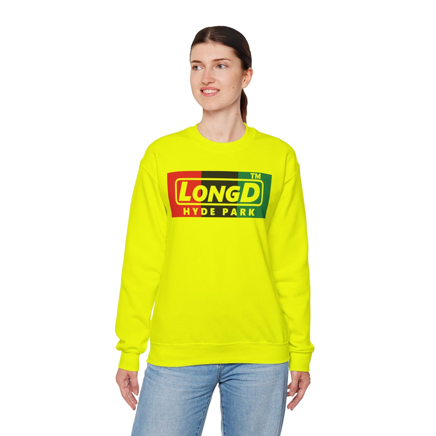 LongD negative vertical 3-striped Hyde Park logo crewneck sweatshirt (Juneteenth colors)