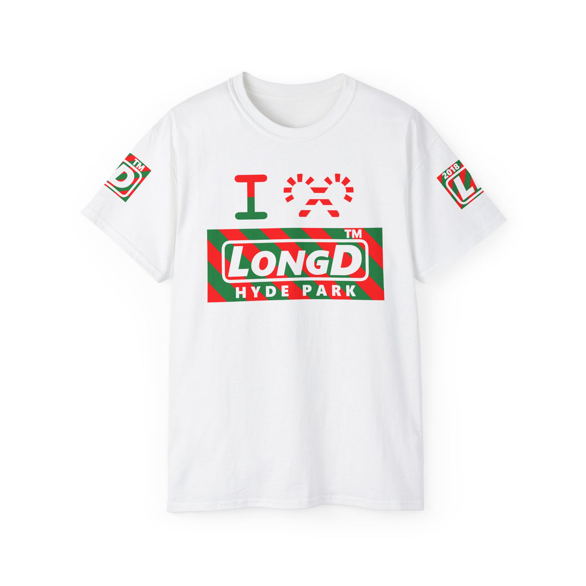 I candy cane LongD Hyde Park negative 12-striped 4-print logo cotton tee