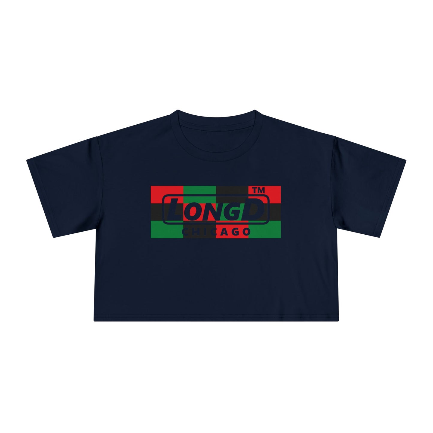 LongD negative 3x4 Chicago logo crop tee (Juneteenth colors)