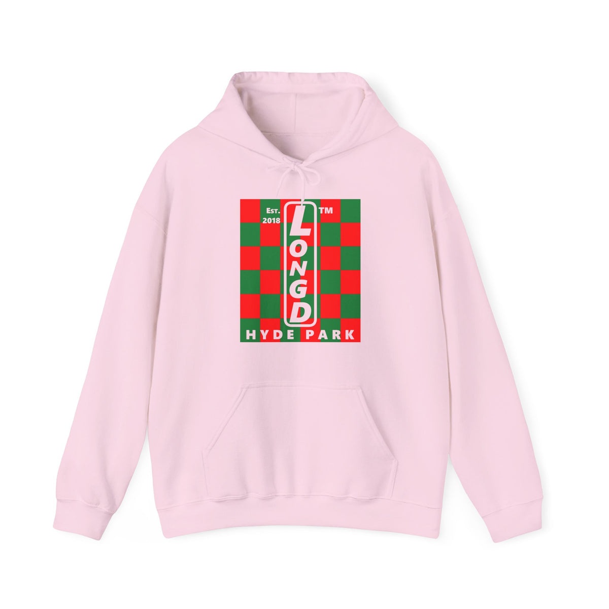 LongD Hyde Park negative upright checkered front-back logo (Xmas colors) hoodie