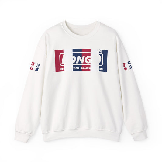 LongD negative vertical 6-striped 4-print double-breasted tag-domain logo crewneck sweatshirt (patriotic colors)