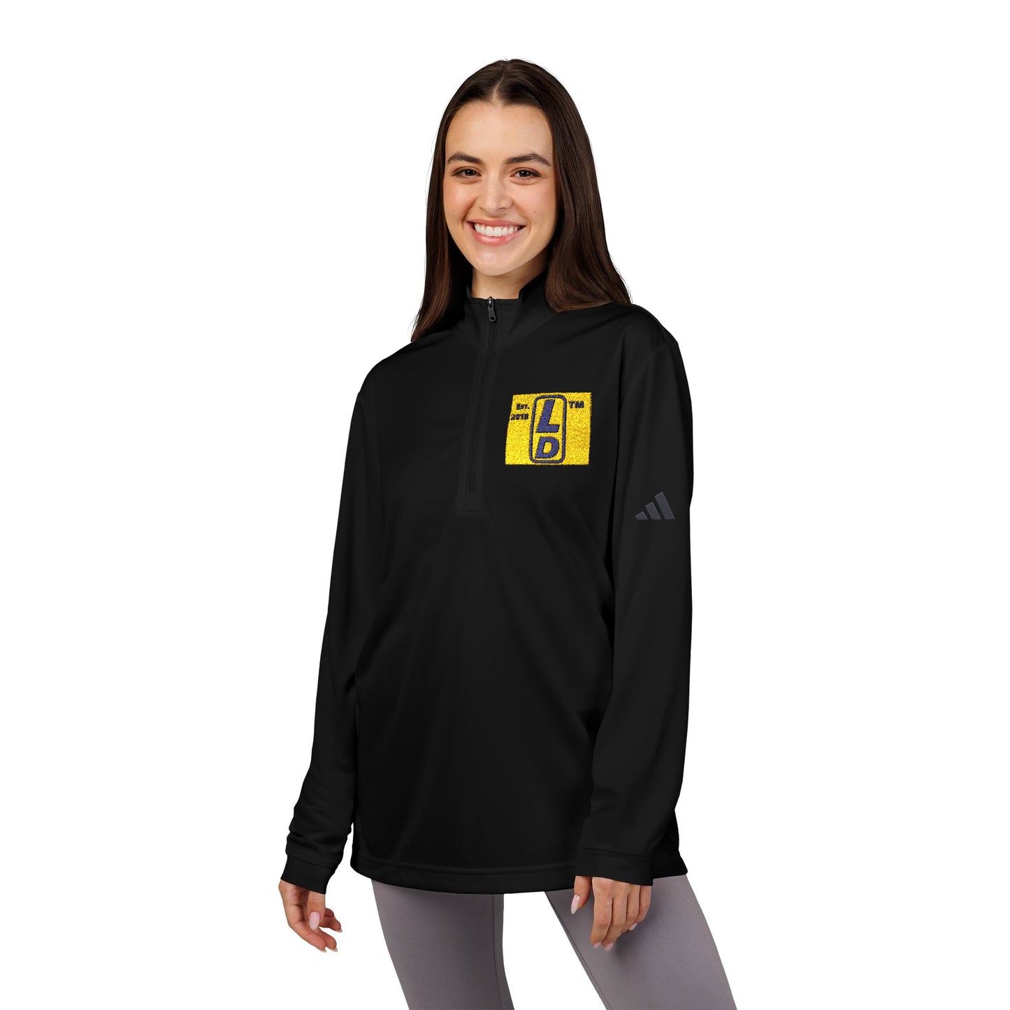 Embroidered adidas® Quarter-Zip pullover official logo upright initials