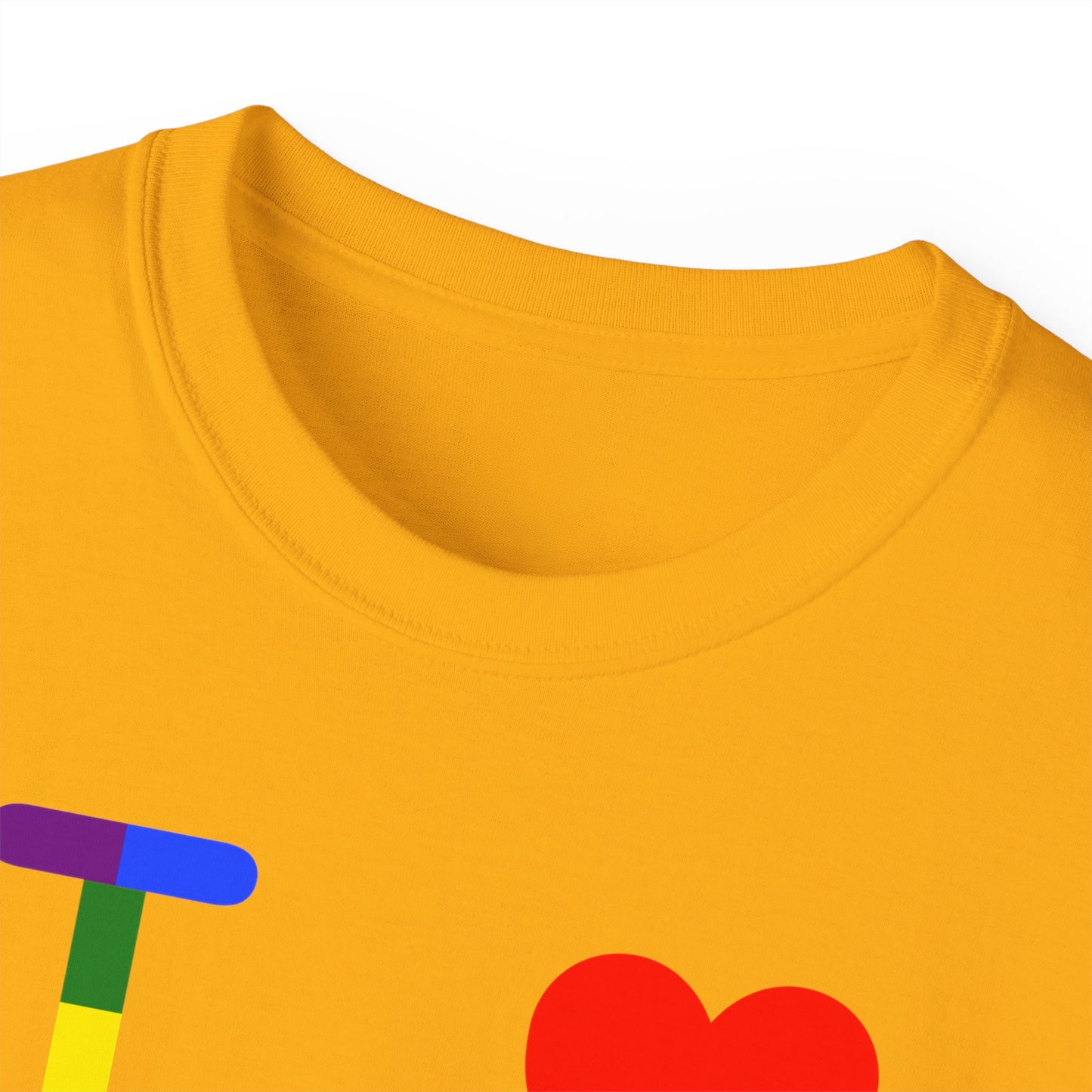 I Luv LongD negative horizontal striped front-back Hyde Park logo cotton tee (Pride colors)