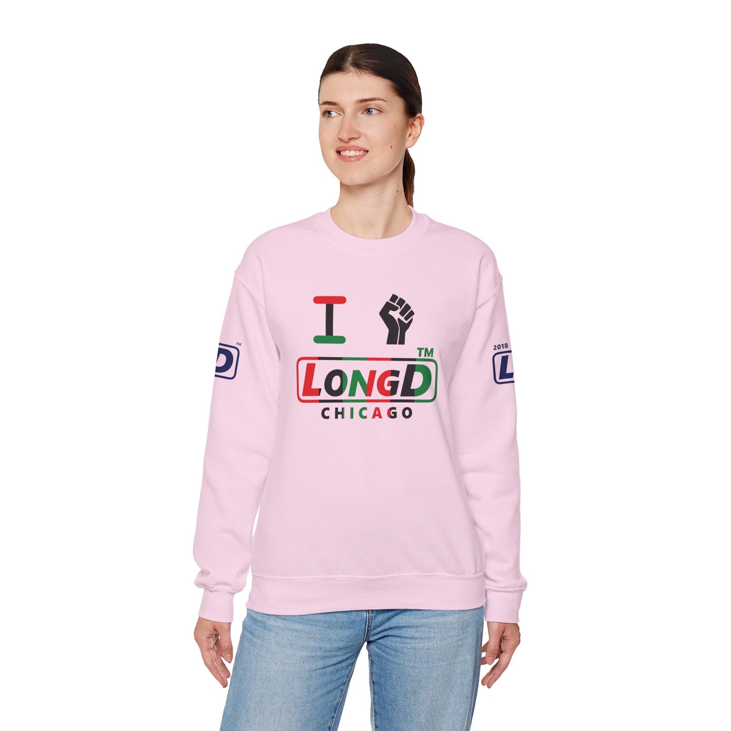 I fist LongD positive vertical 6-striped 4-print Chicago logo crewneck sweatshirt
