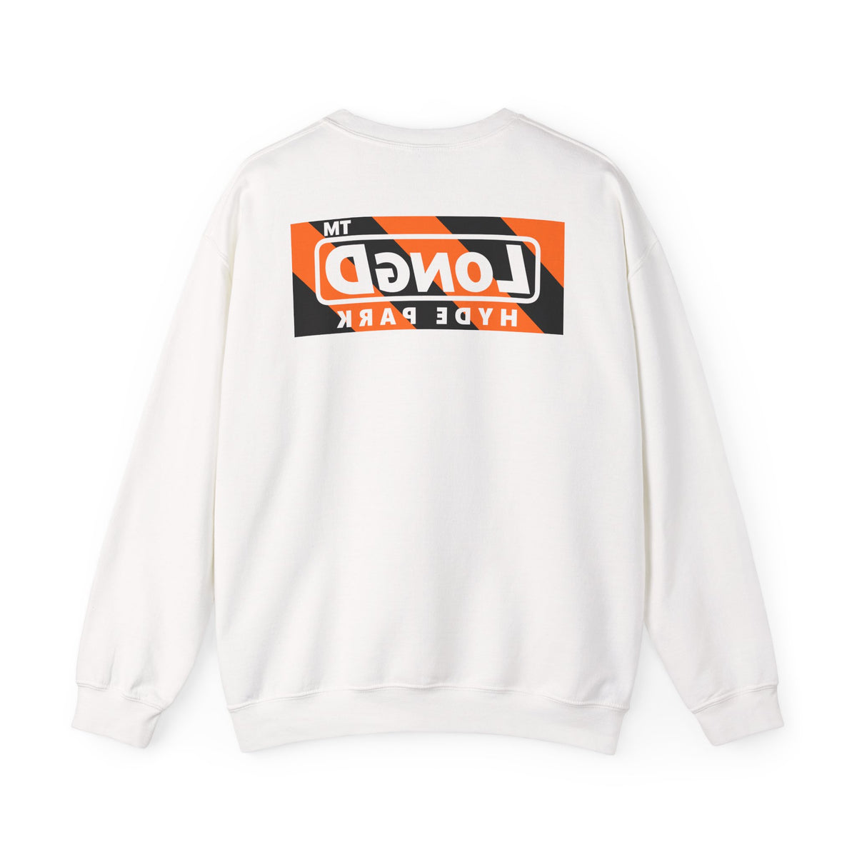 LongD Hyde Park negative diagonal 6-striped front-back logo (Halloween colors) crewneck sweatshirt