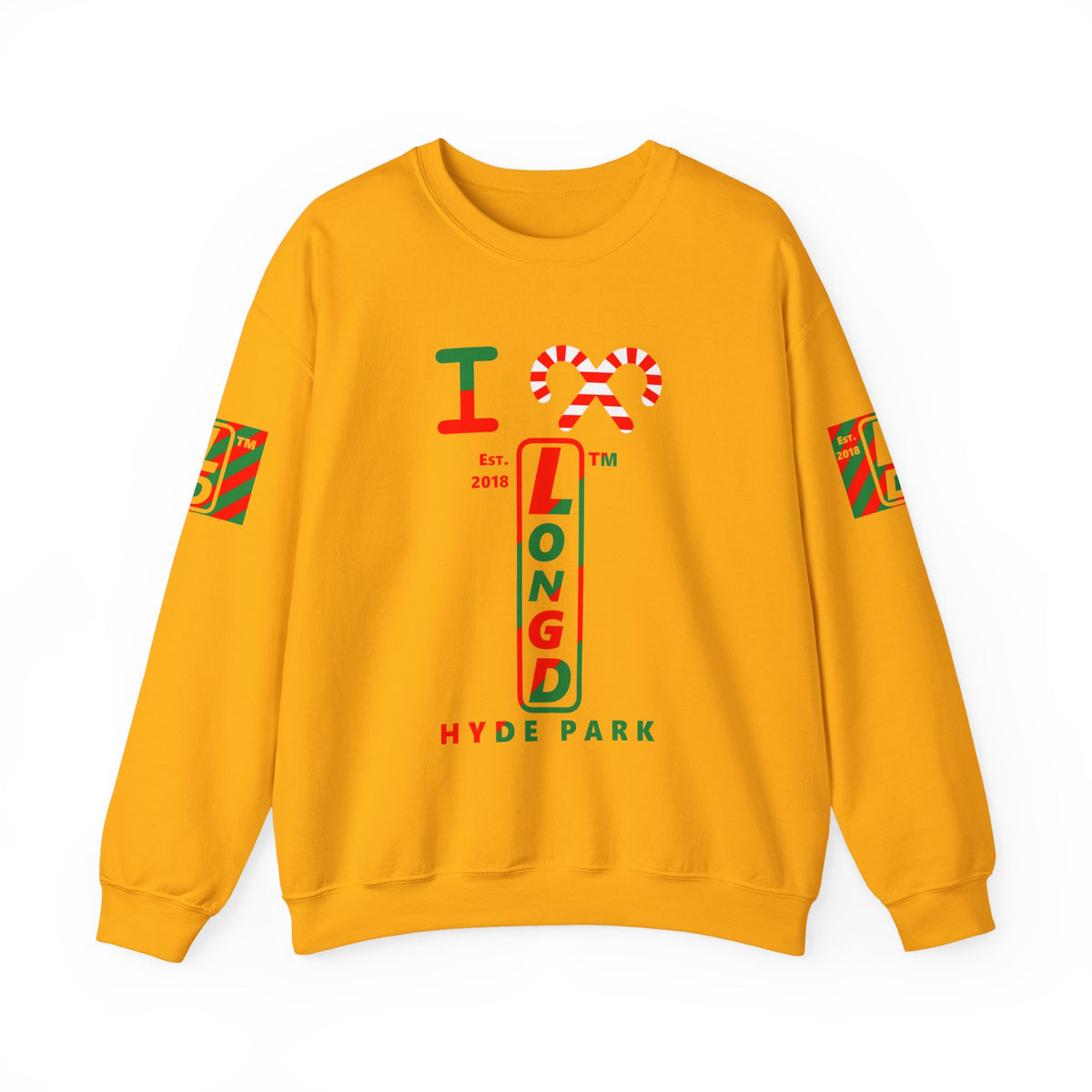 I candy cane LongD Hyde Park positive upright pixel-weighted 4-striped 4-print logo crewneck sweatshirt