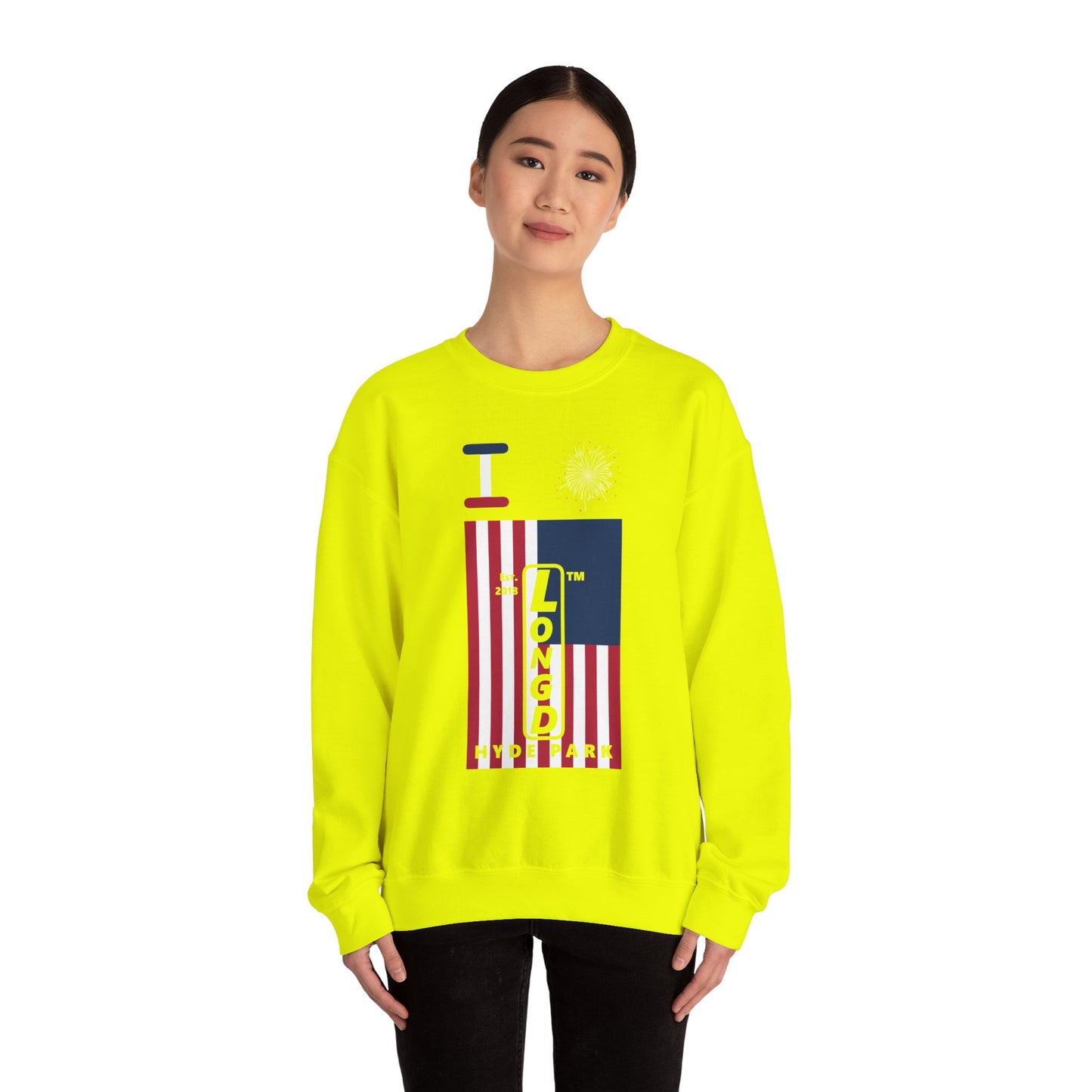 I Burst LongD negative cropped flag Hyde Park upright logo crewneck sweatshirt