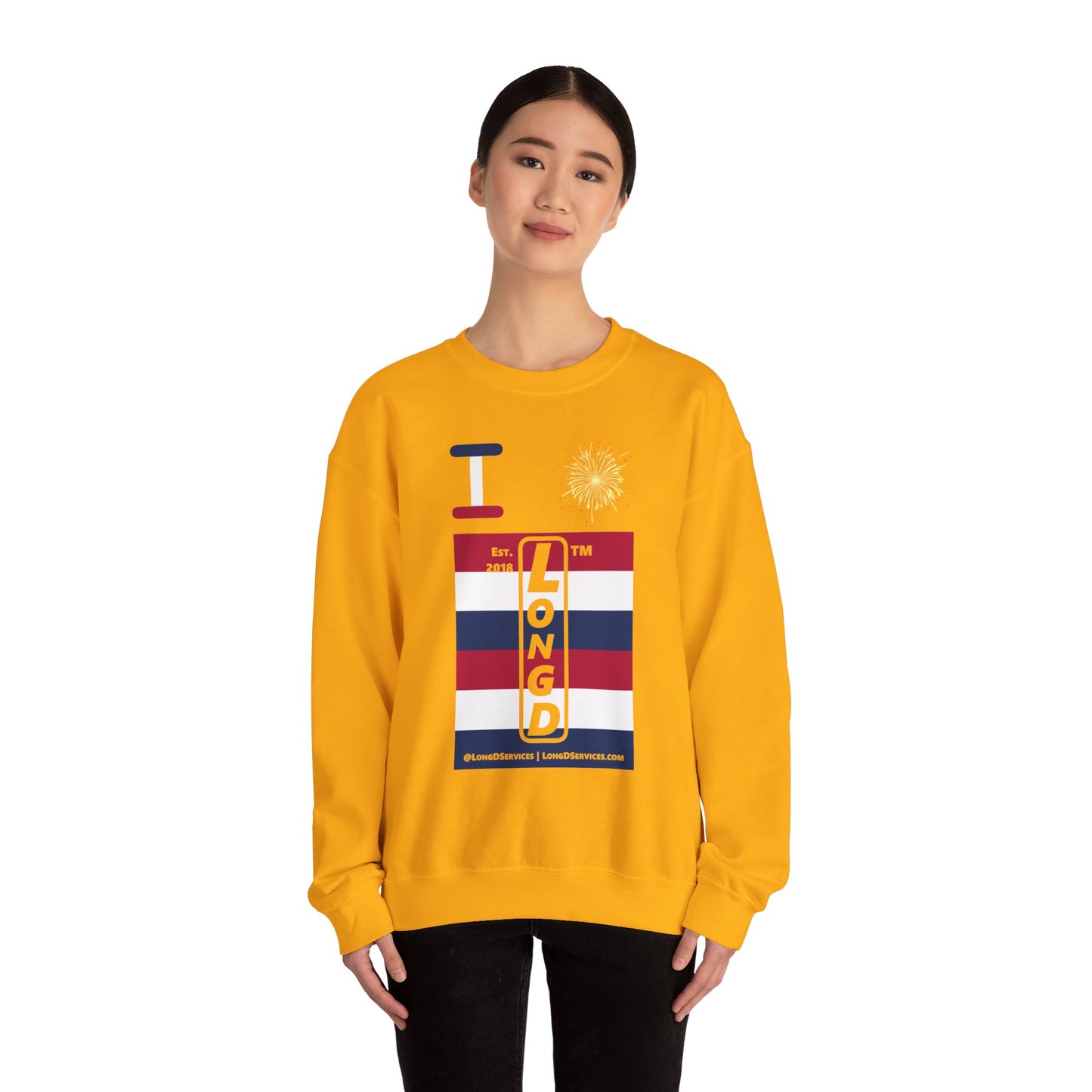 I Burst LongD negative horizontal 6-striped tag-domain upright logo crewneck sweatshirt