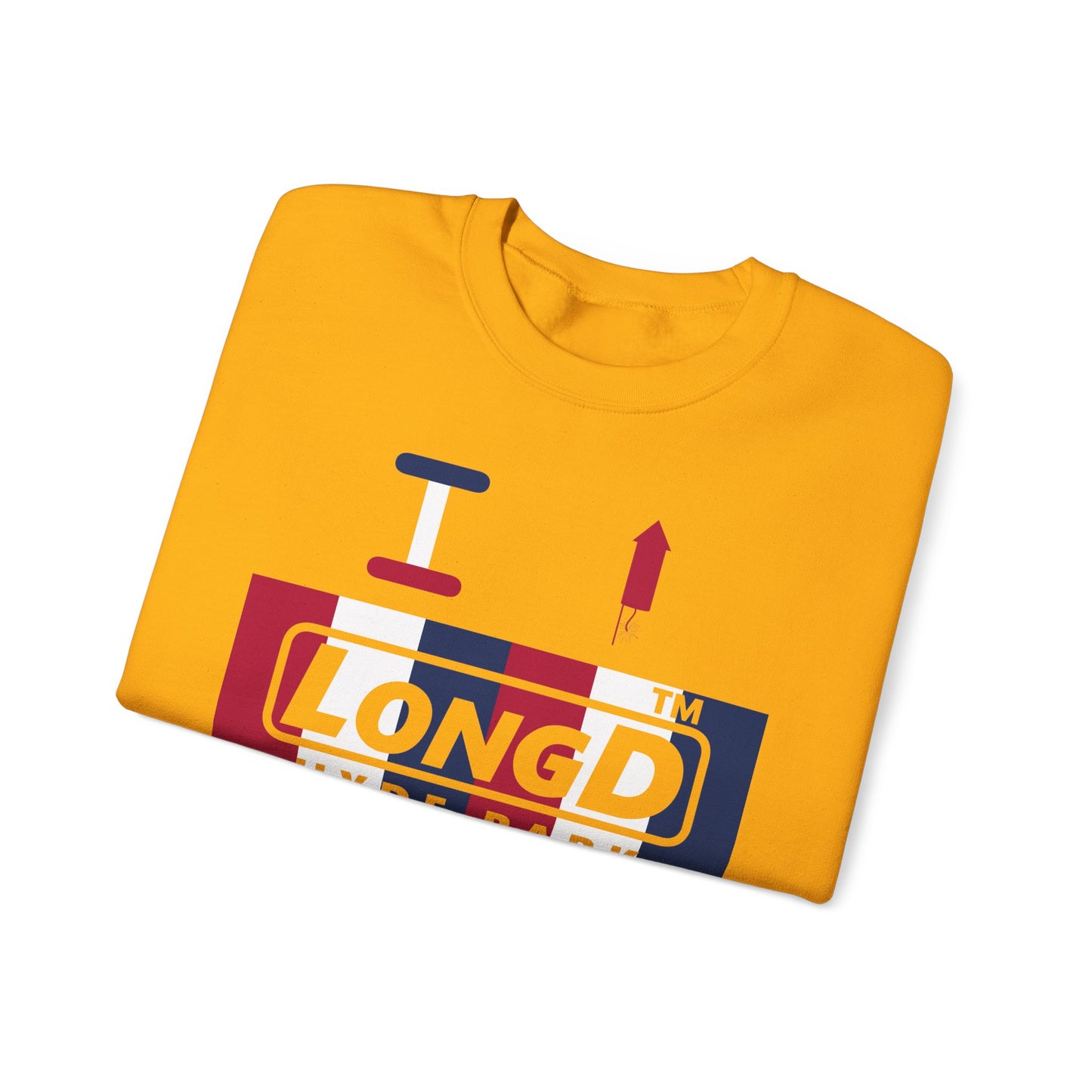 I firecracker LongD positive vertical 6-striped 4-print Hyde Park logo crewneck sweatshirt