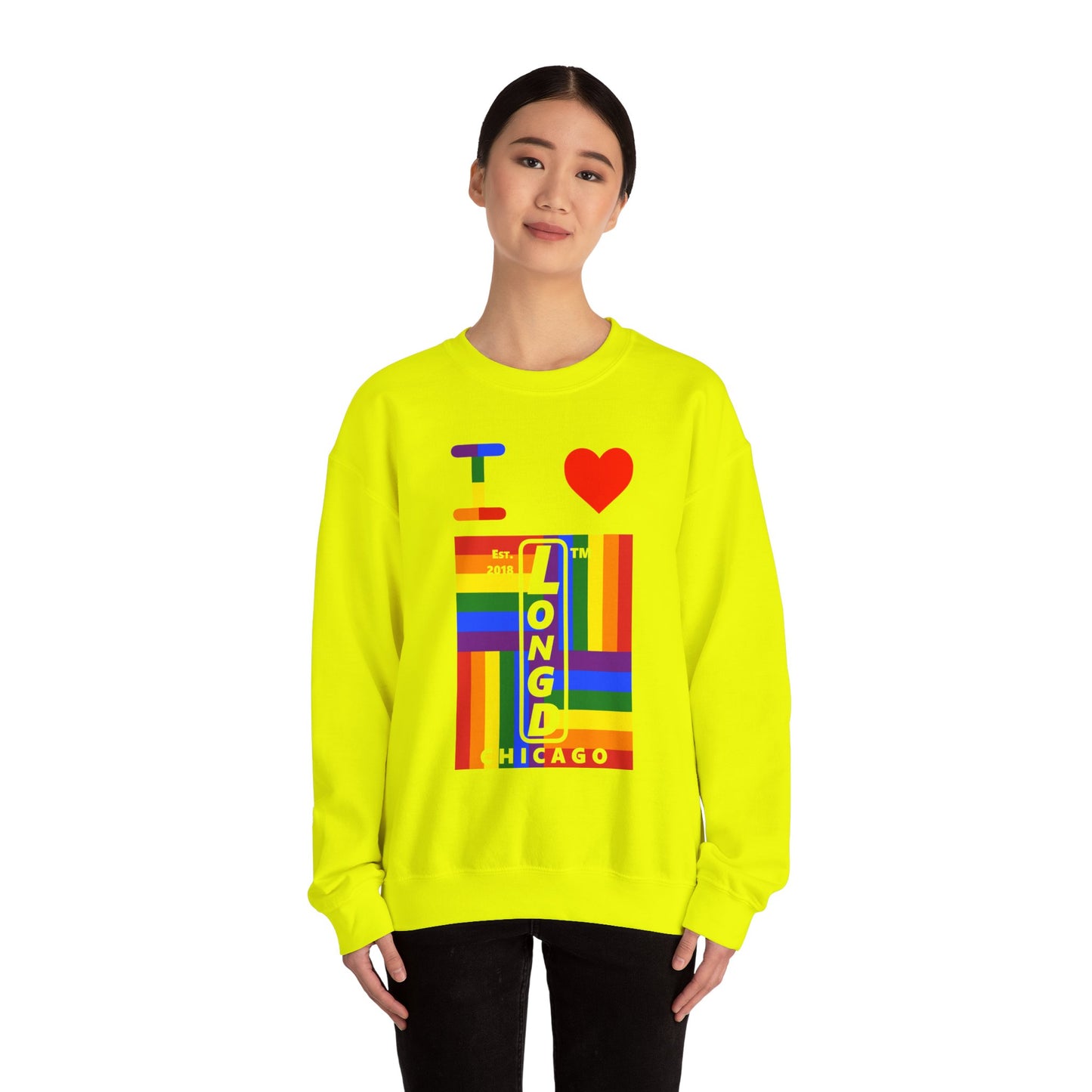 I Luv LongD negative windmill Chicago upright front-back logo crewneck sweatshirt