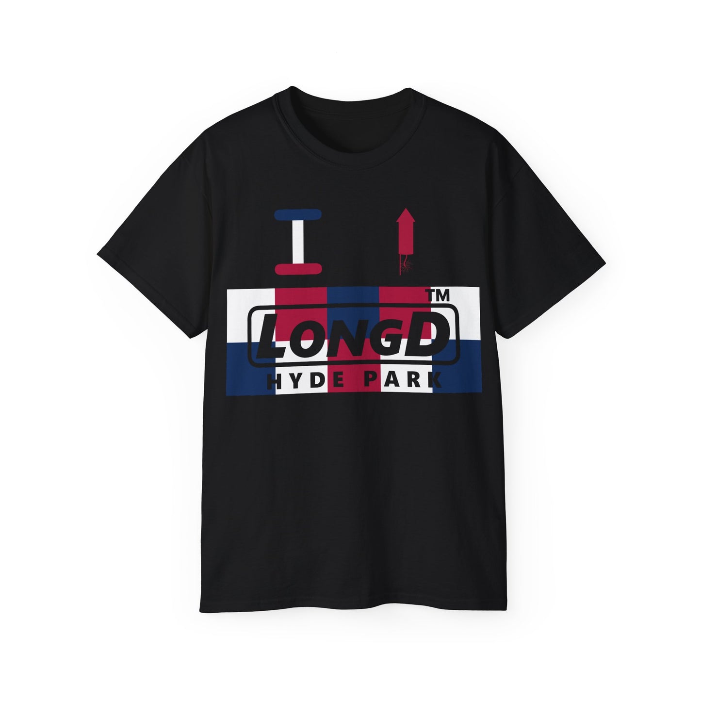 I firecracker LongD negative 2x5 Hyde Park logo cotton tee