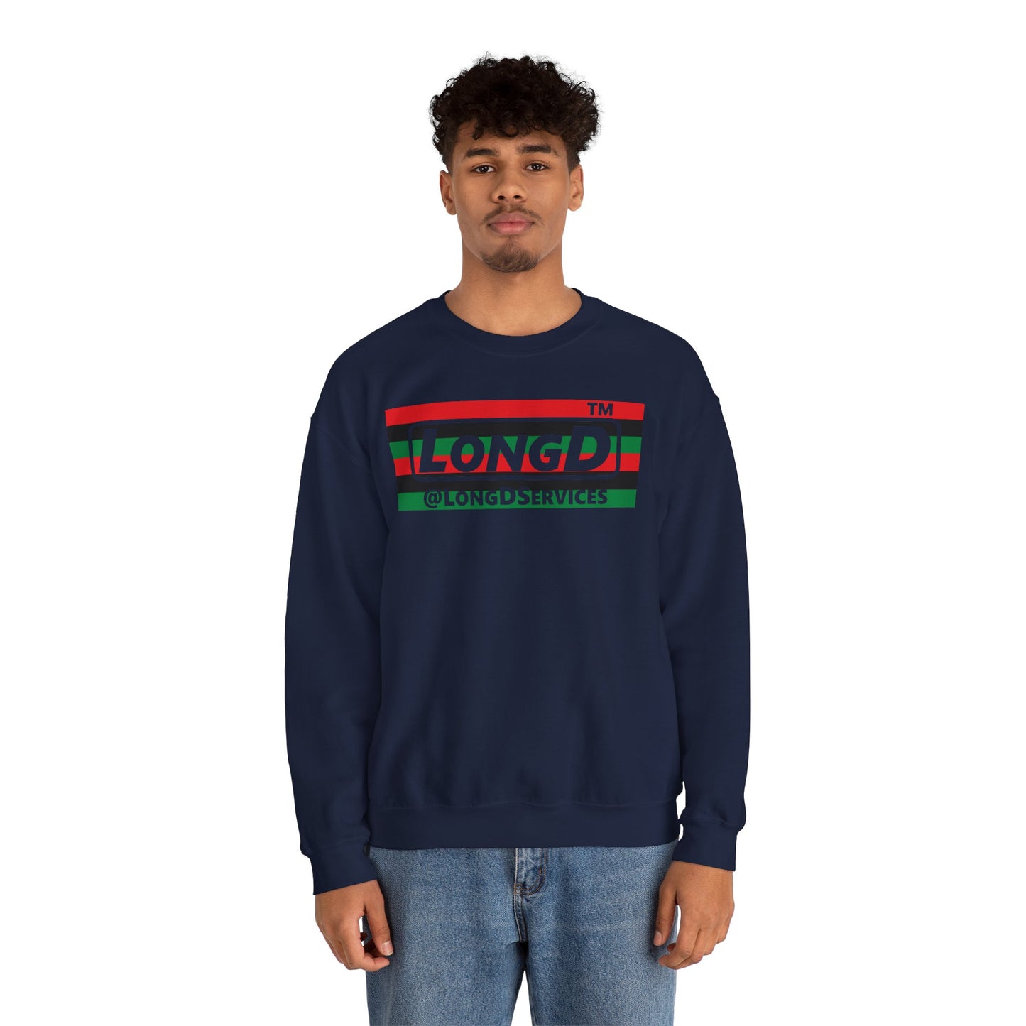 LongD negative horizontal 6-striped Chicago logo crewneck sweatshirt (Juneteenth colors)