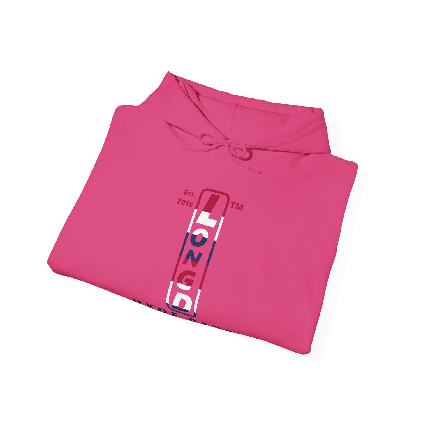 LongD® positive horizontal 6-striped Hyde Park 4-print upright logo hoodie (patriotic colors)