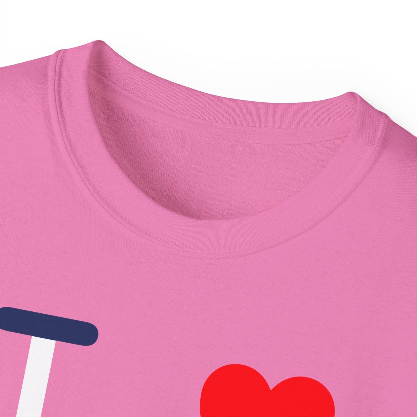 I Luv LongD® Logo Cotton Tee Blue, White and Red negative thirds text