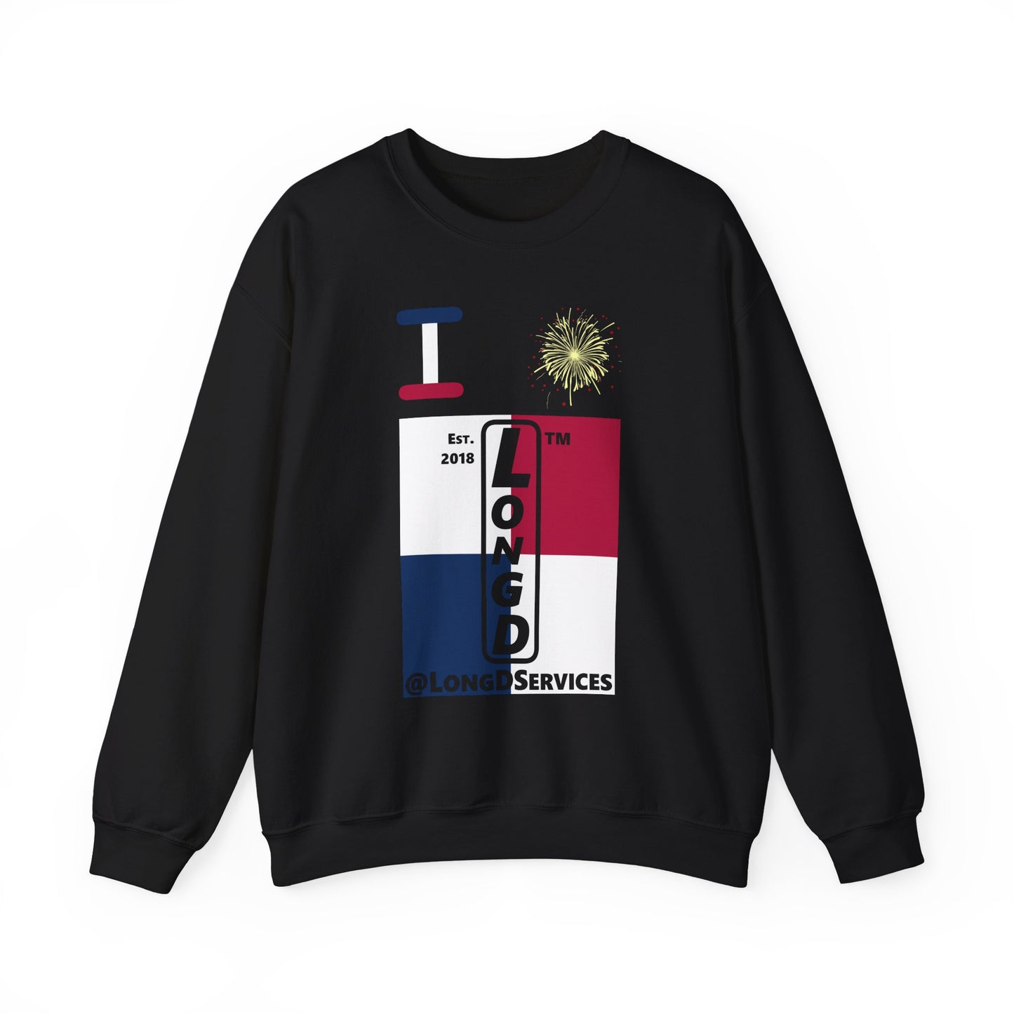I Burst LongD negative quarters tag upright logo crewneck sweatshirt