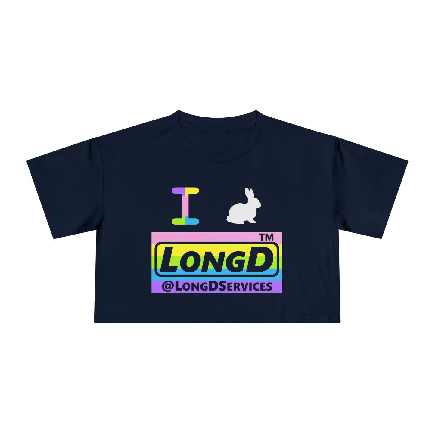 I Bunny LongD negative horizontal striped Tag Logo Crop Tee