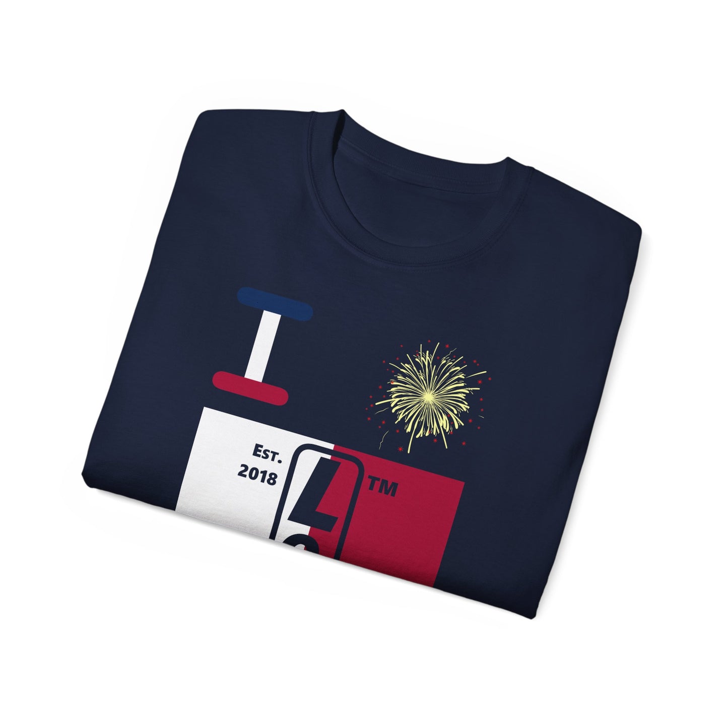 I Burst LongD cotton tee negative quarters Hyde Park upright logo (Patriotic colors)