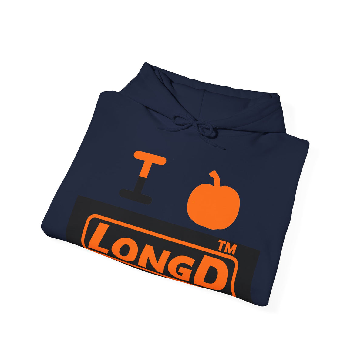 I pumpkin LongD Tag logo positive orange on negative black hoodie
