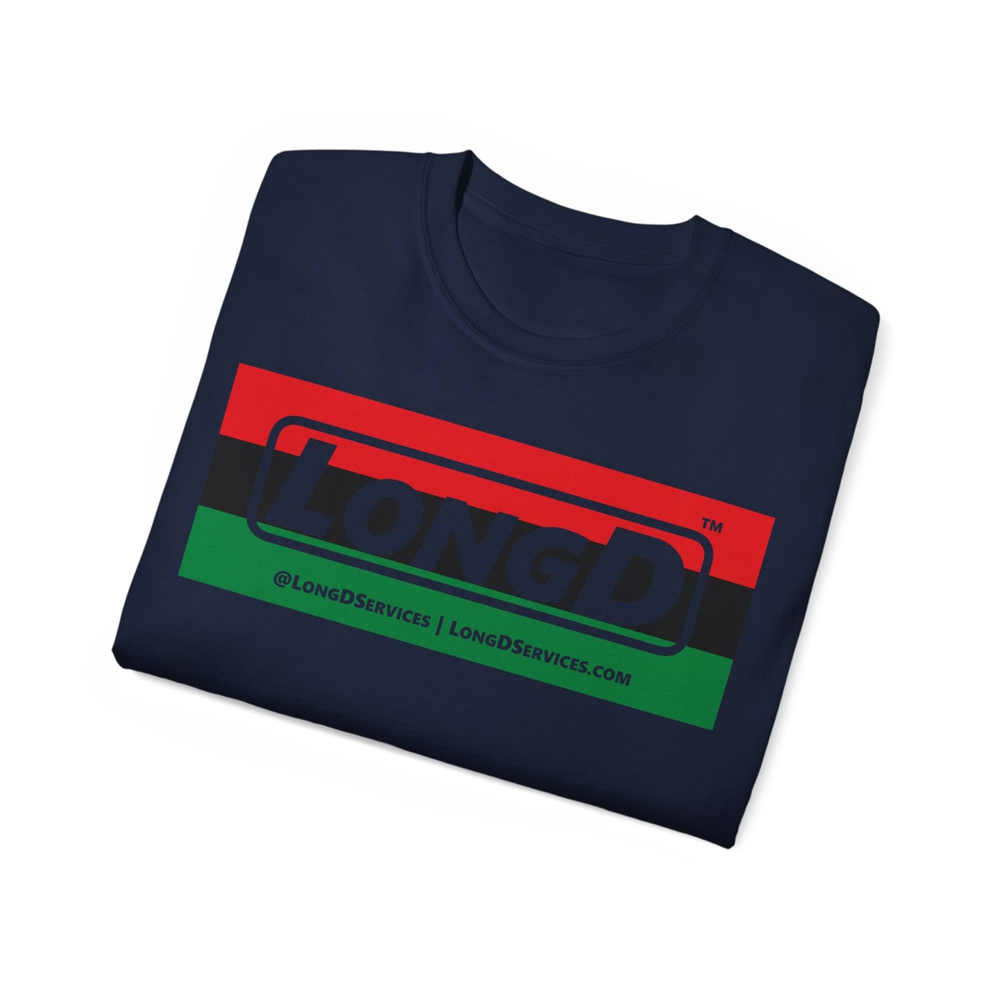 LongD® Logo Cotton Tee Juneteenth negative striped text