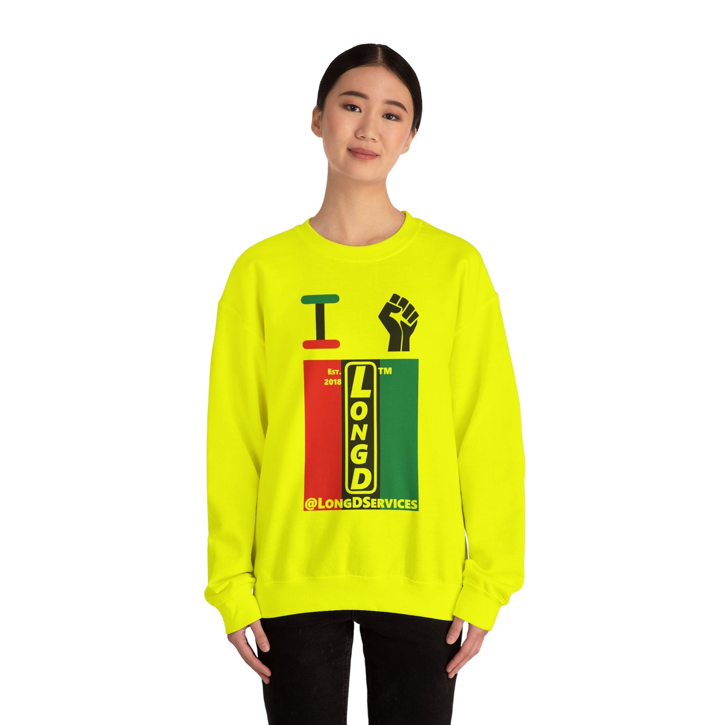 I Fist LongD negative vertical 3-striped tag upright logo crewneck sweatshirt