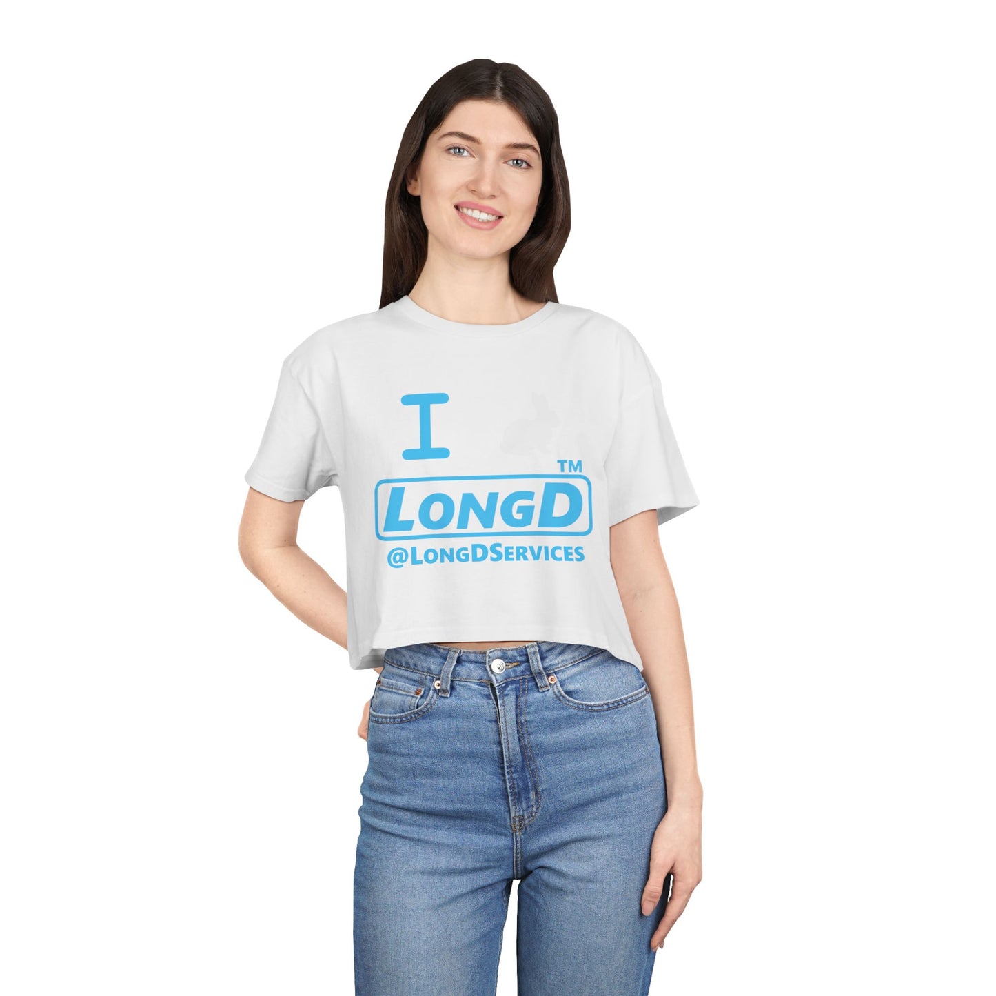 I Bunny LongD positive turquoise Tag Logo Crop Tee