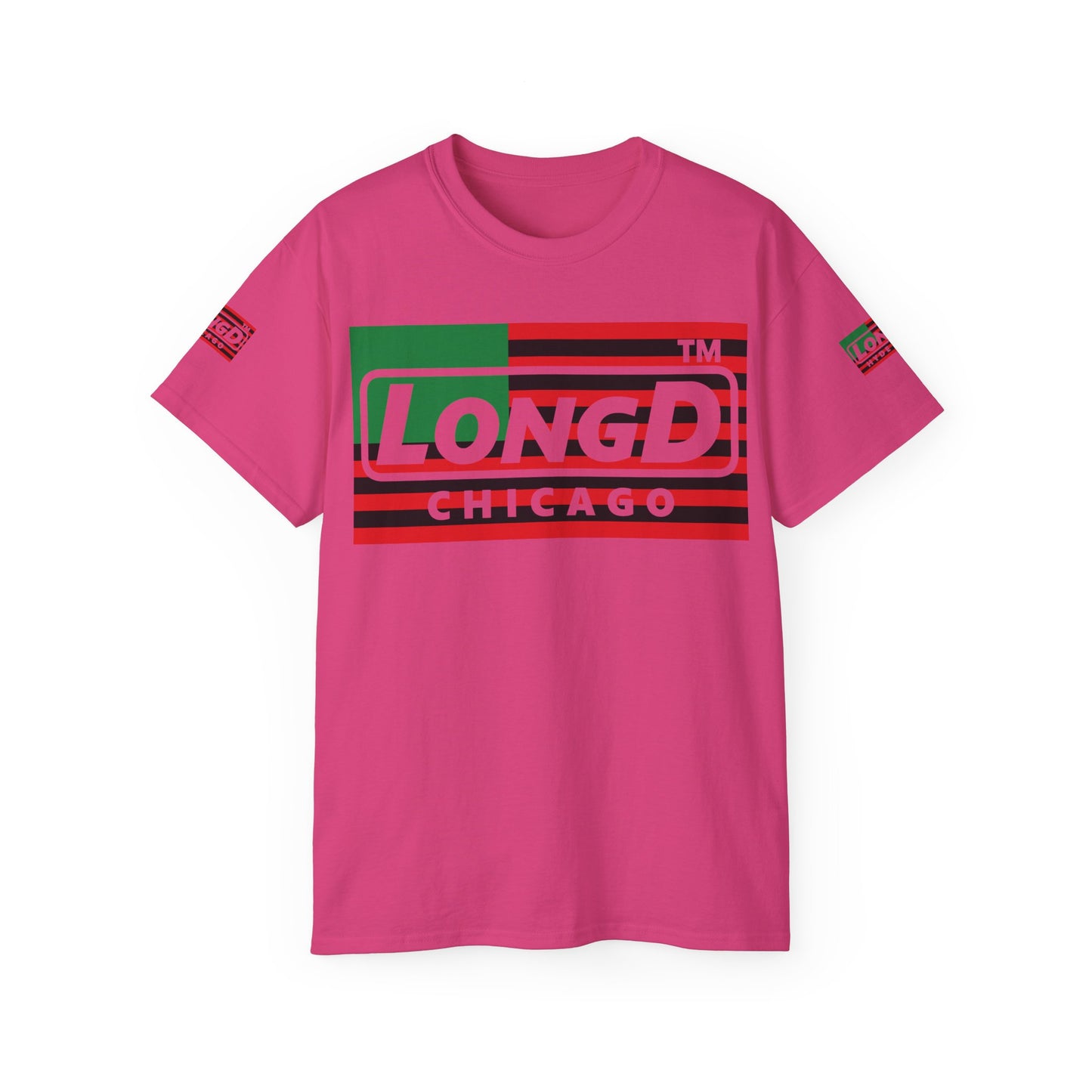 LongD negative flag Chicago logo 4-print cotton tee (Juneteenth colors)