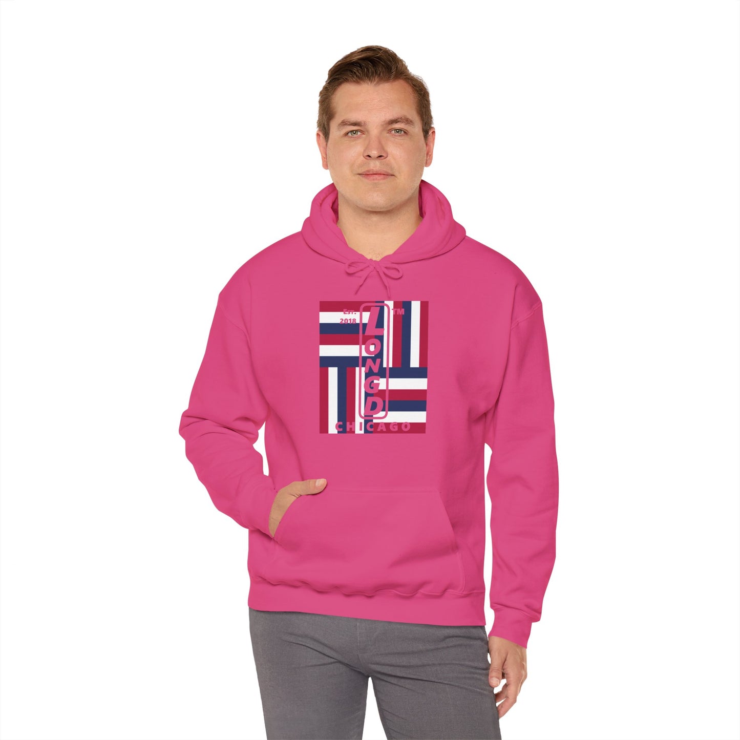 LongD® negative windmill upright Chicago logo hoodie