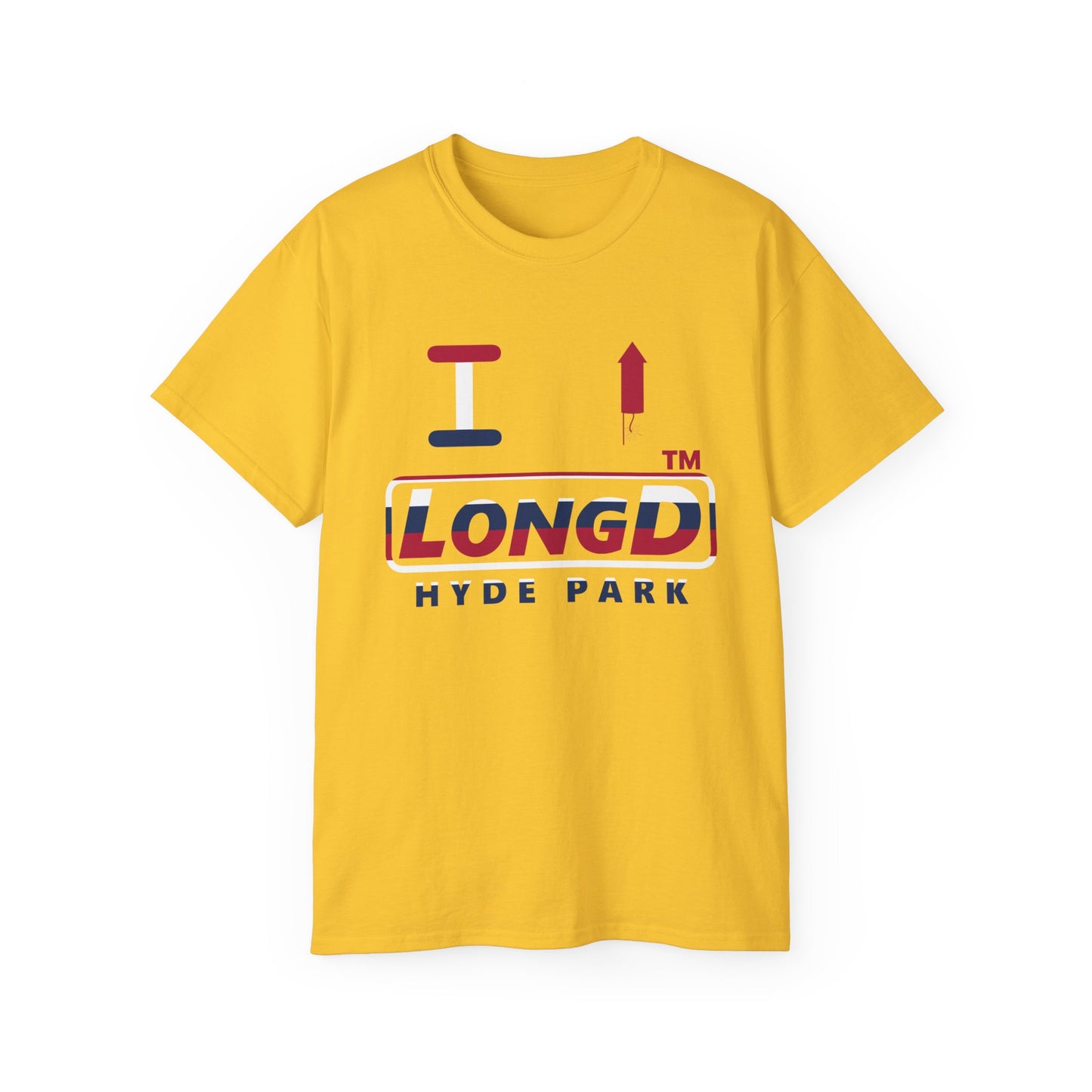 I firecracker LongD positive horizontal 6-striped Hyde Park logo cotton tee