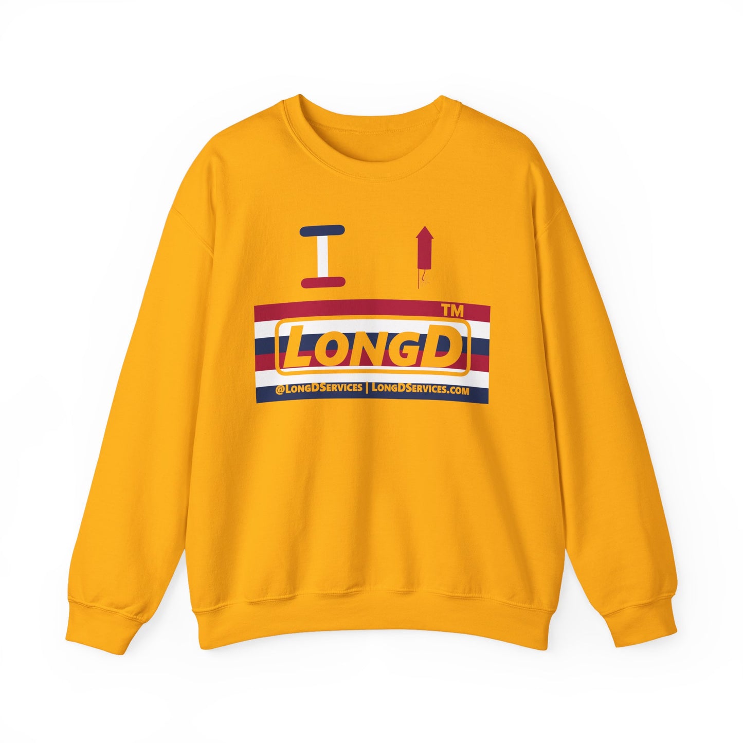 I firecracker LongD negative horizontal 6-striped tag-domain logo crewneck sweatshirt