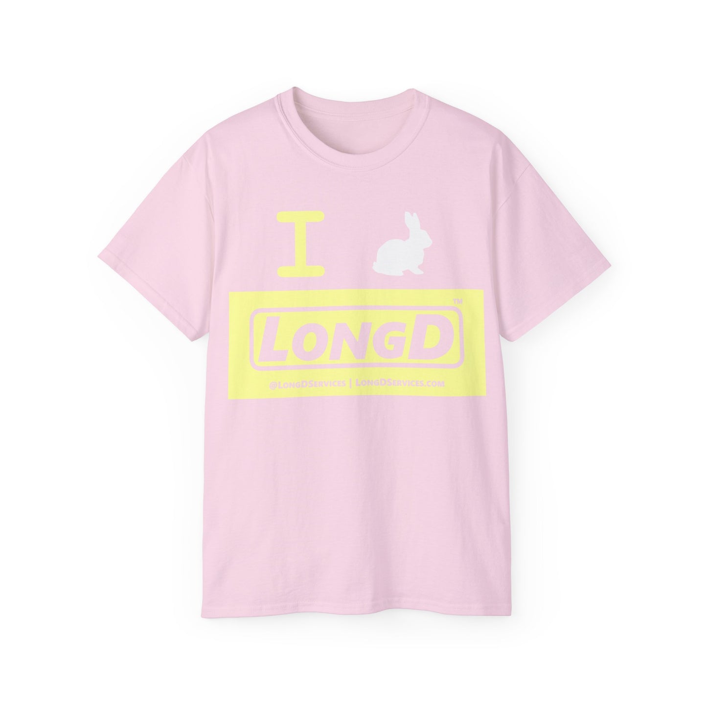 I Bunny LongD® Logo Cotton Tee Easter pastel yellow negative text (white Easter Bunny)