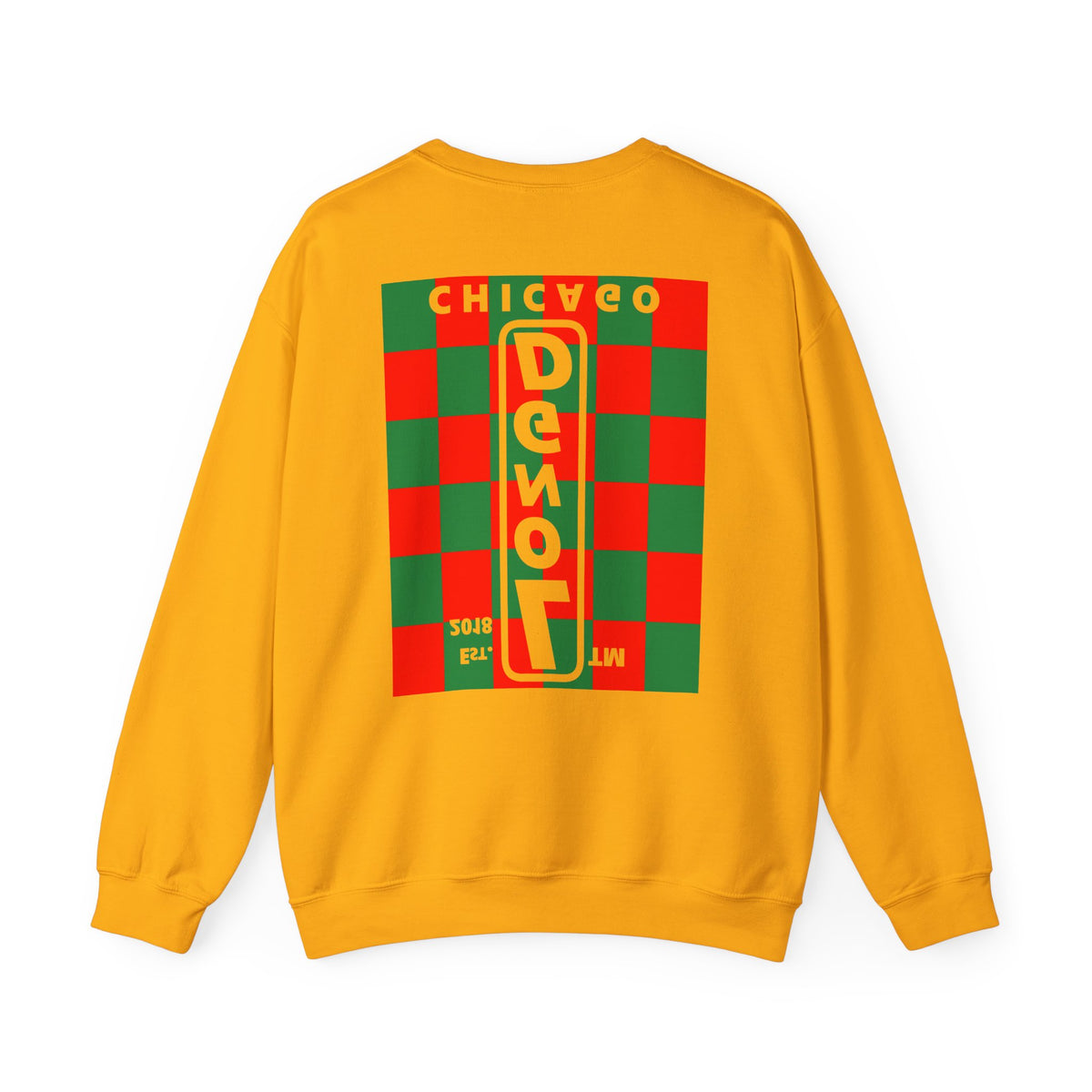 LongD Chicago negative upright checkered front-back logo (Xmas colors) crewneck sweatshirt