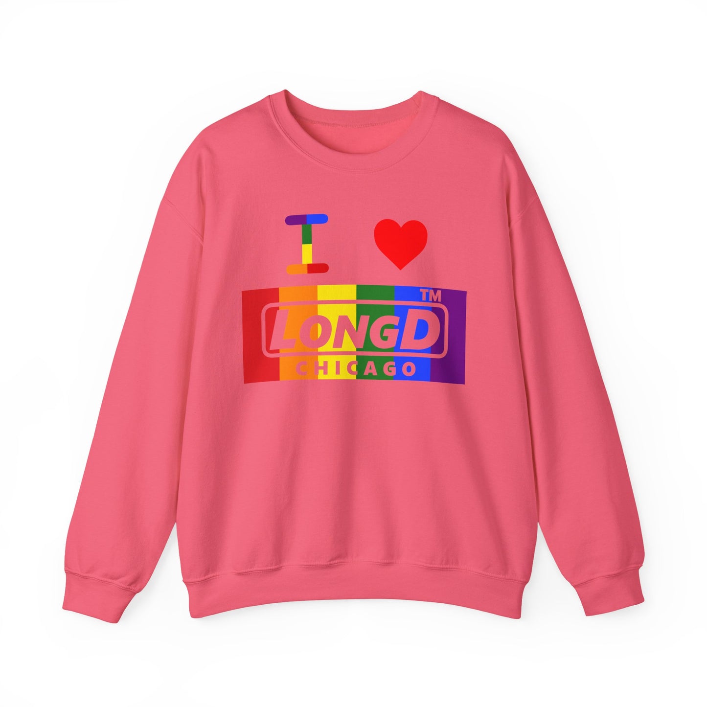 I Luv LongD negative vertical striped Chicago logo crewneck sweatshirt (Pride colors)