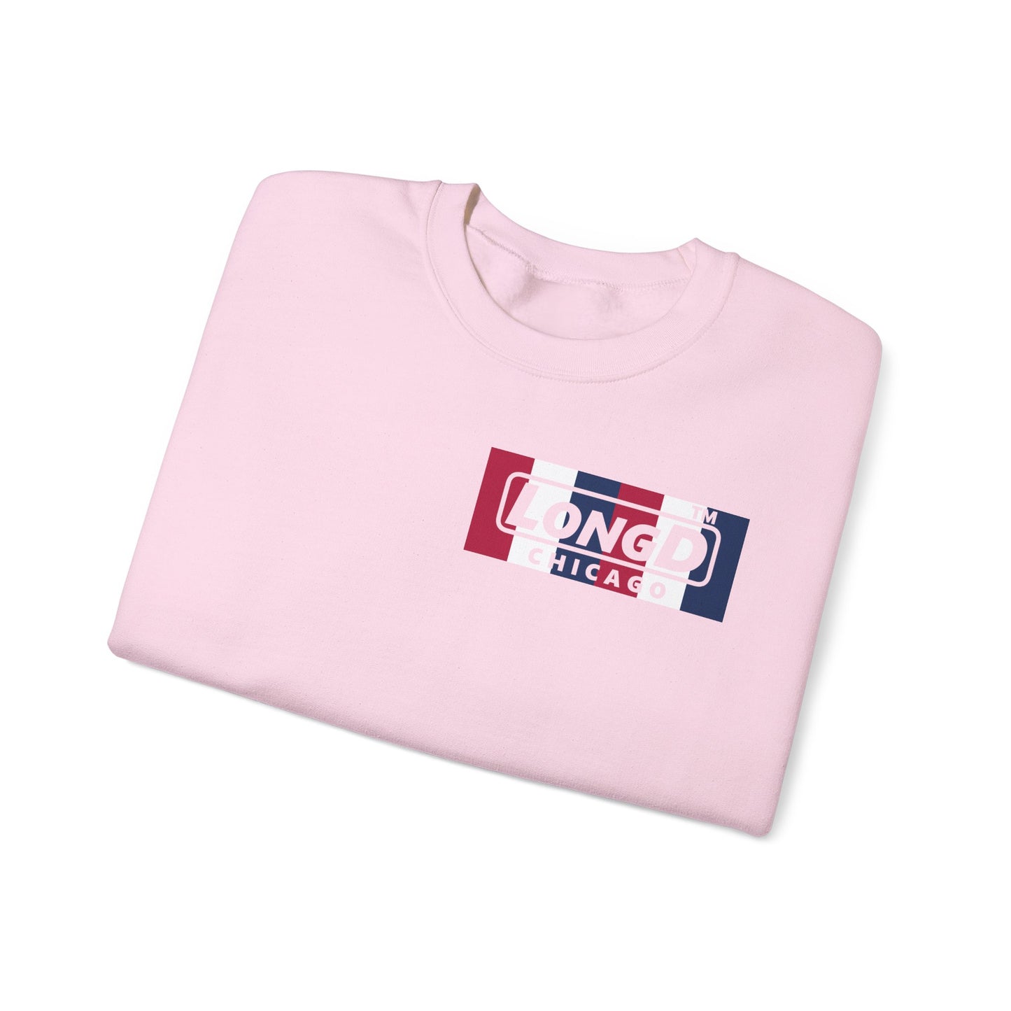 LongD negative vertical 6-striped 4-print single-breasted Chicago logo crewneck sweatshirt (patriotic colors)