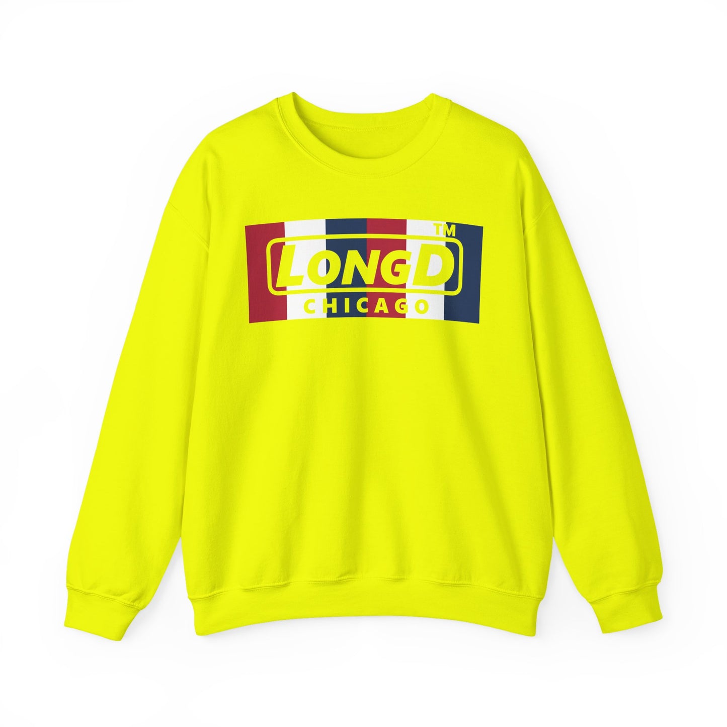 LongD negative vertical 6-striped Chicago logo crewneck sweatshirt (patriotic colors)