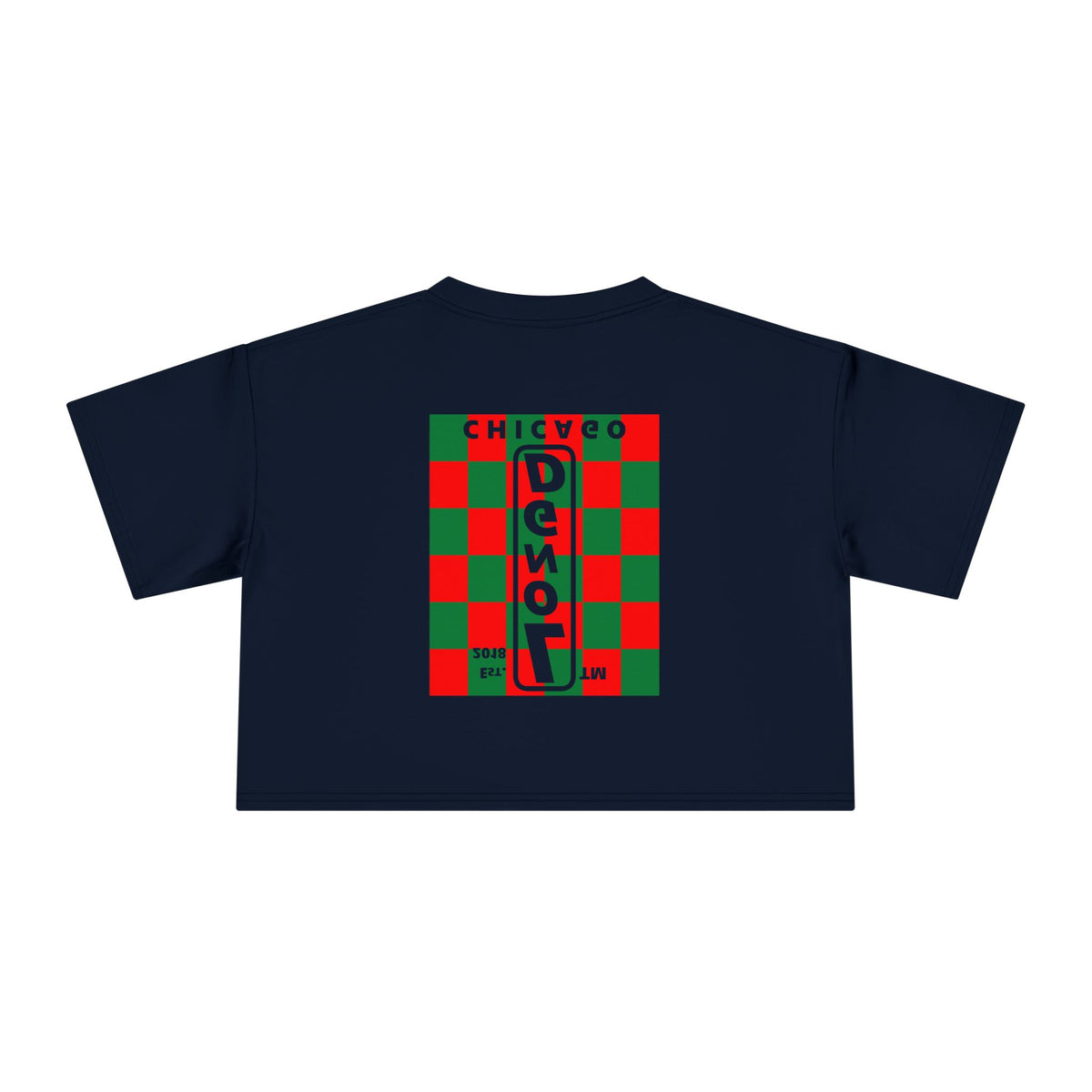 LongD Chicago negative upright checkered front-back logo (Xmas colors) crop tee