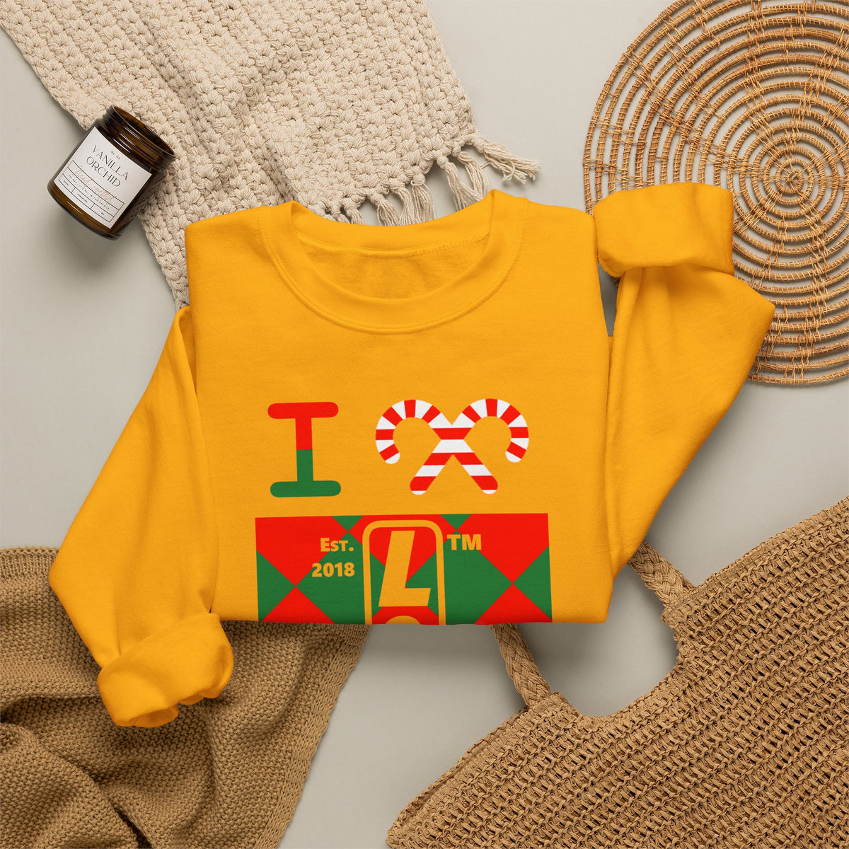 I candy cane LongD Chicago negative upright argyle logo crewneck sweatshirt