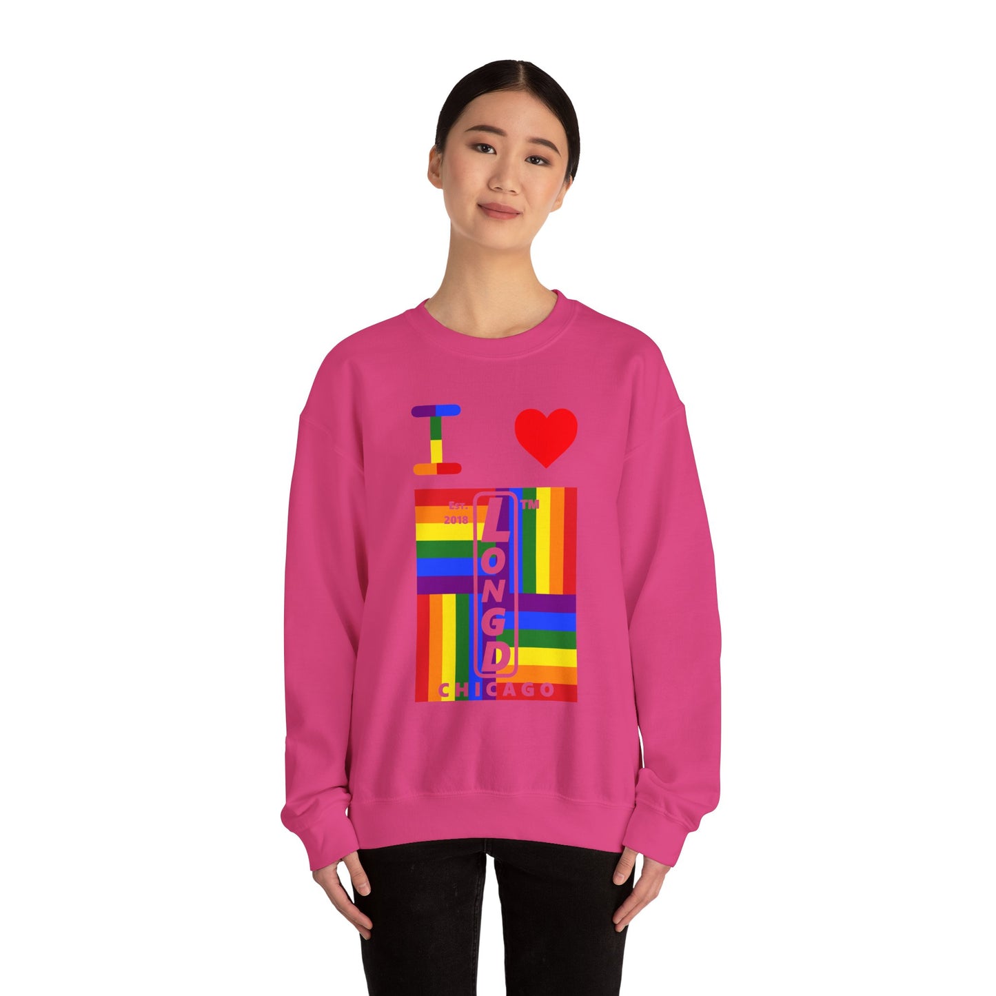 I Luv LongD negative windmill Chicago upright front-back logo crewneck sweatshirt