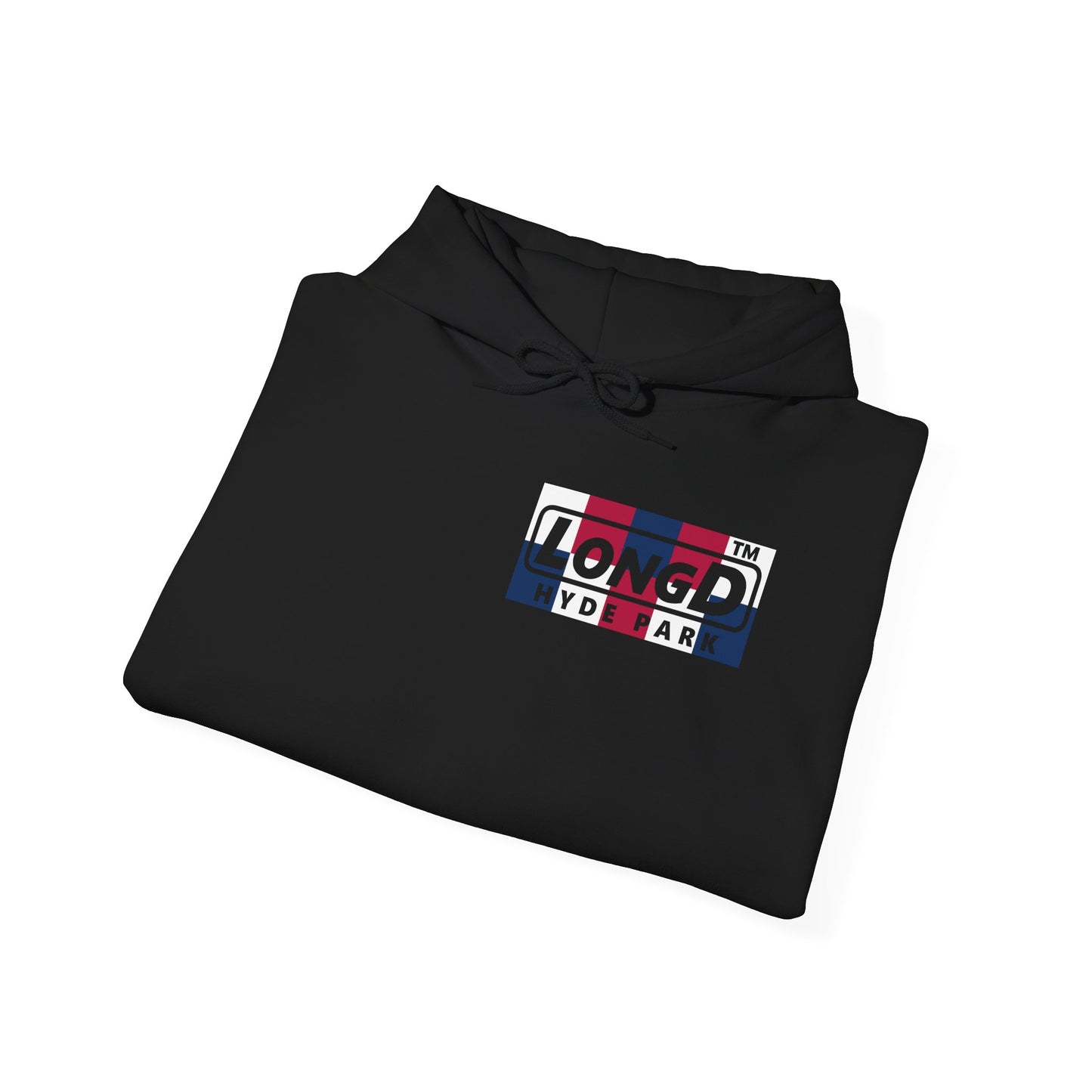 LongD® negative 2x5 4-print single breasted Hyde Park logo hoodie (patriotic colors)