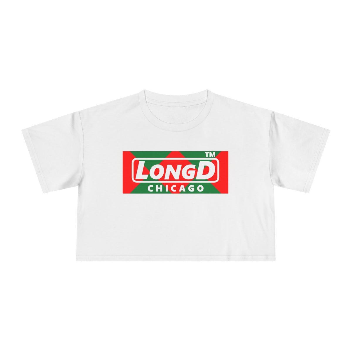 LongD Chicago negative big argyle logo (Xmas colors) crop tee