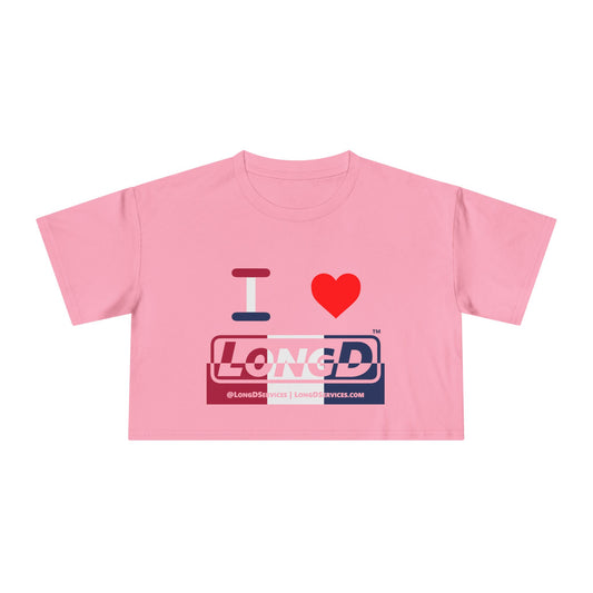 I Luv LongD Logo Women's Crop Tee Red, White & Blue positive-negative split thirds