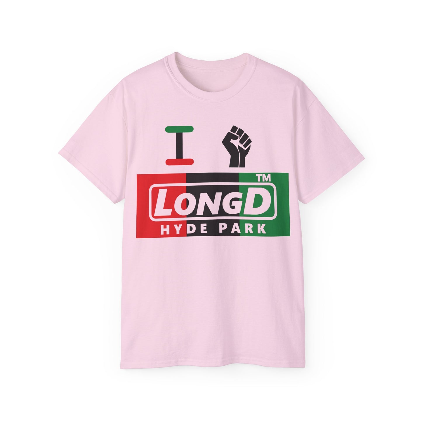 I fist LongD negative vertical 3-striped Hyde Park logo cotton tee