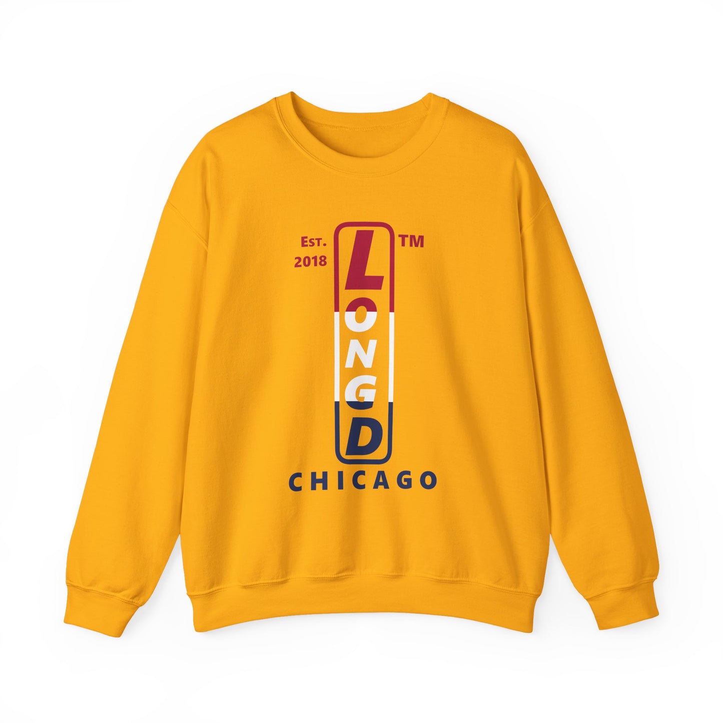 LongD positive horizontal 3-striped Chicago logo crewneck sweatshirt (patriotic colors)