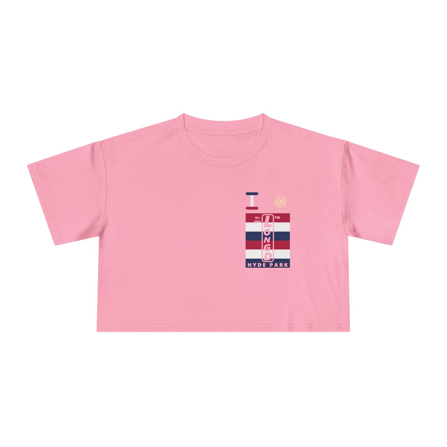 I burst LongD negative horizontal 6-striped upright single-breasted Hyde Park logo crop tee