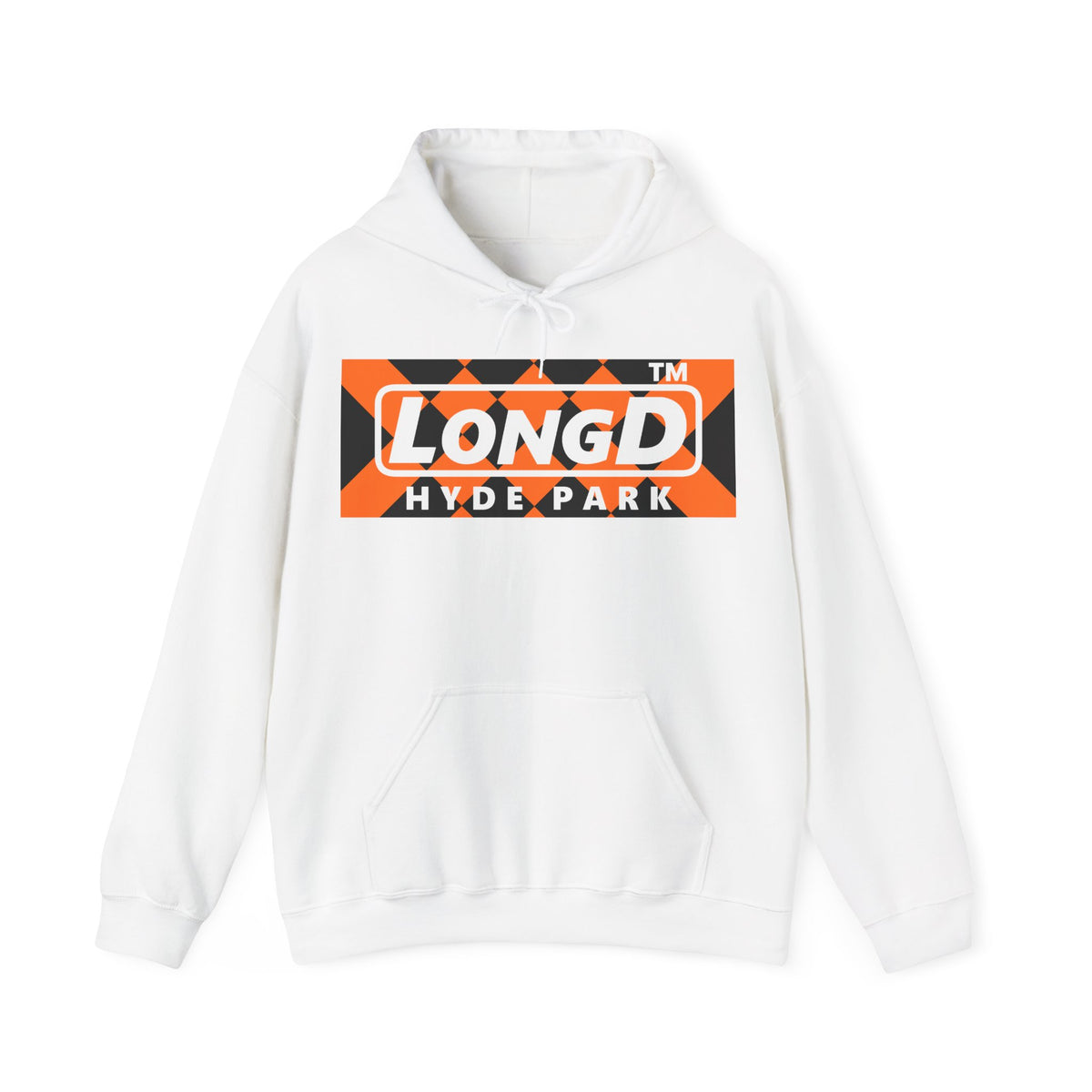 LongD Hyde Park negative stylized argyle logo (Halloween colors) hoodie