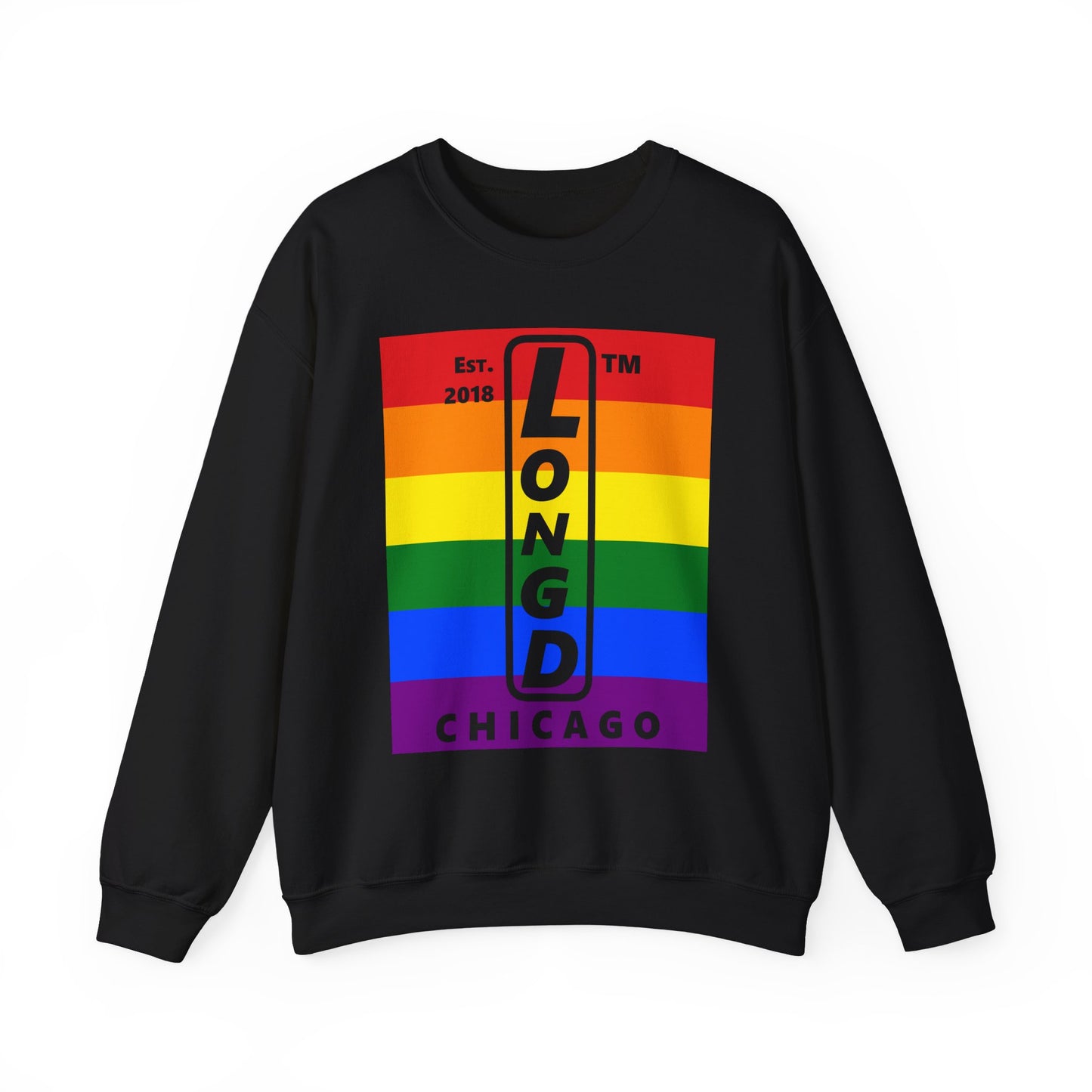LongD negative horizontal 6-striped Chicago upright logo crewneck sweatshirt (Pride colors)