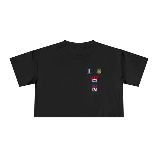 I burst LongD positive horizontal 6-striped single-breasted upright front-back tag-domain logo crop tee