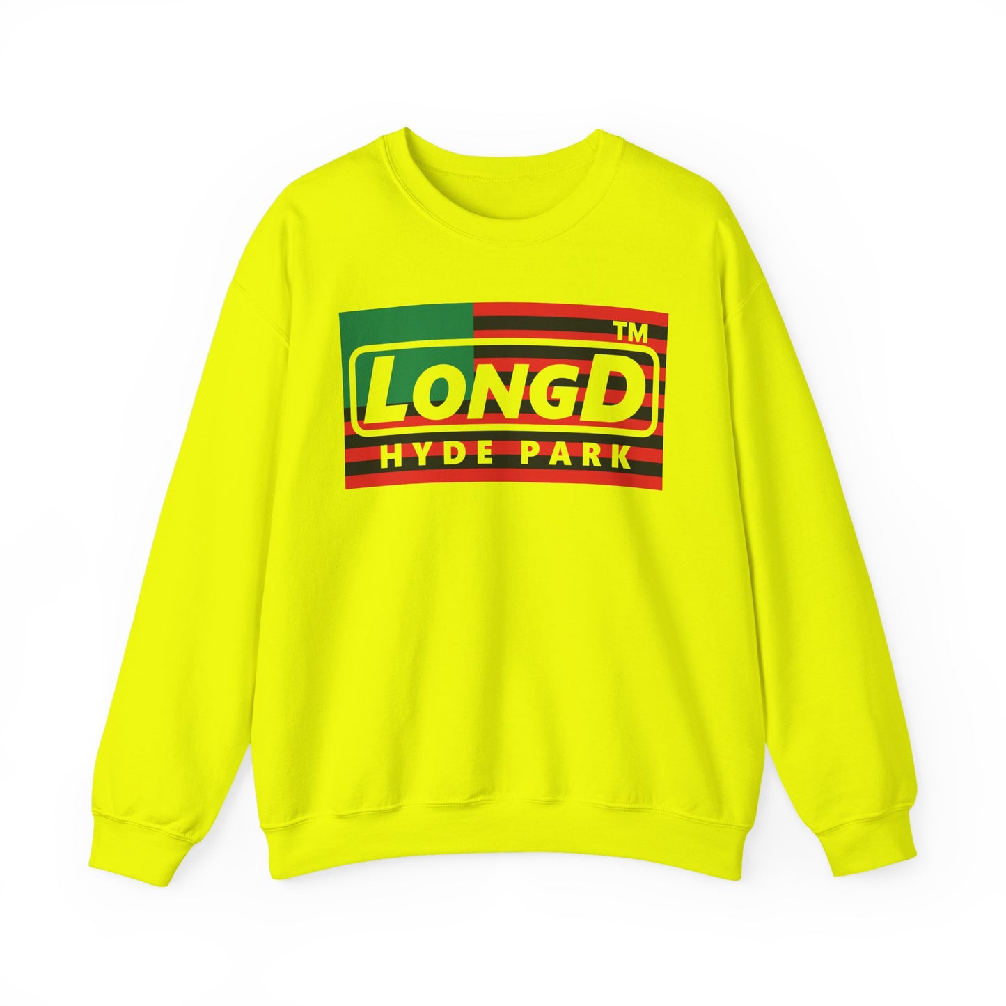 LongD negative flag front-back Hyde Park logo crewneck sweatshirt (Juneteenth colors)