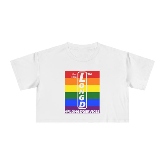 Mixed horizontal 6-striped upright front-back tag logo crop tee (Pride colors)