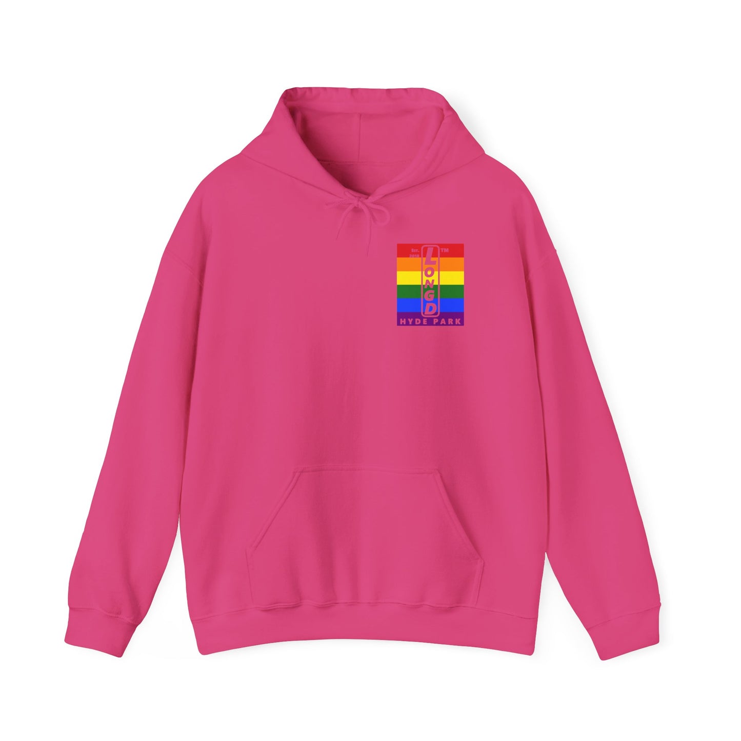 LongD single-breasted negative vertical 6-striped front-back upright Hyde Park logo hoodie (Pride colors)